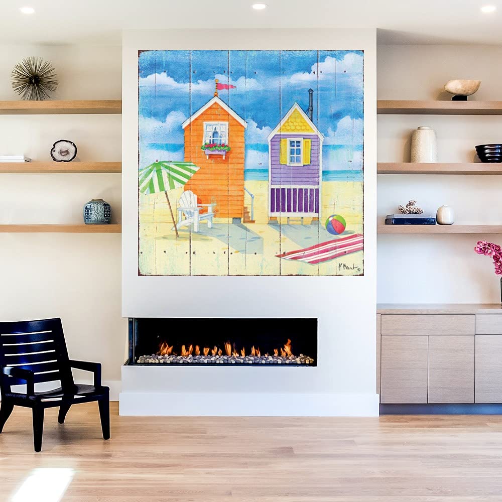 Paul Brent Fine Art Canvas Beach Huts Square I - 32x32 Inch Ready to Hang Wall Decor for Living Room, Bedroom, Bathroom & Office - Coastal Style Home Decor for Beach House, Vacation Rental & Seaside Themed Spaces