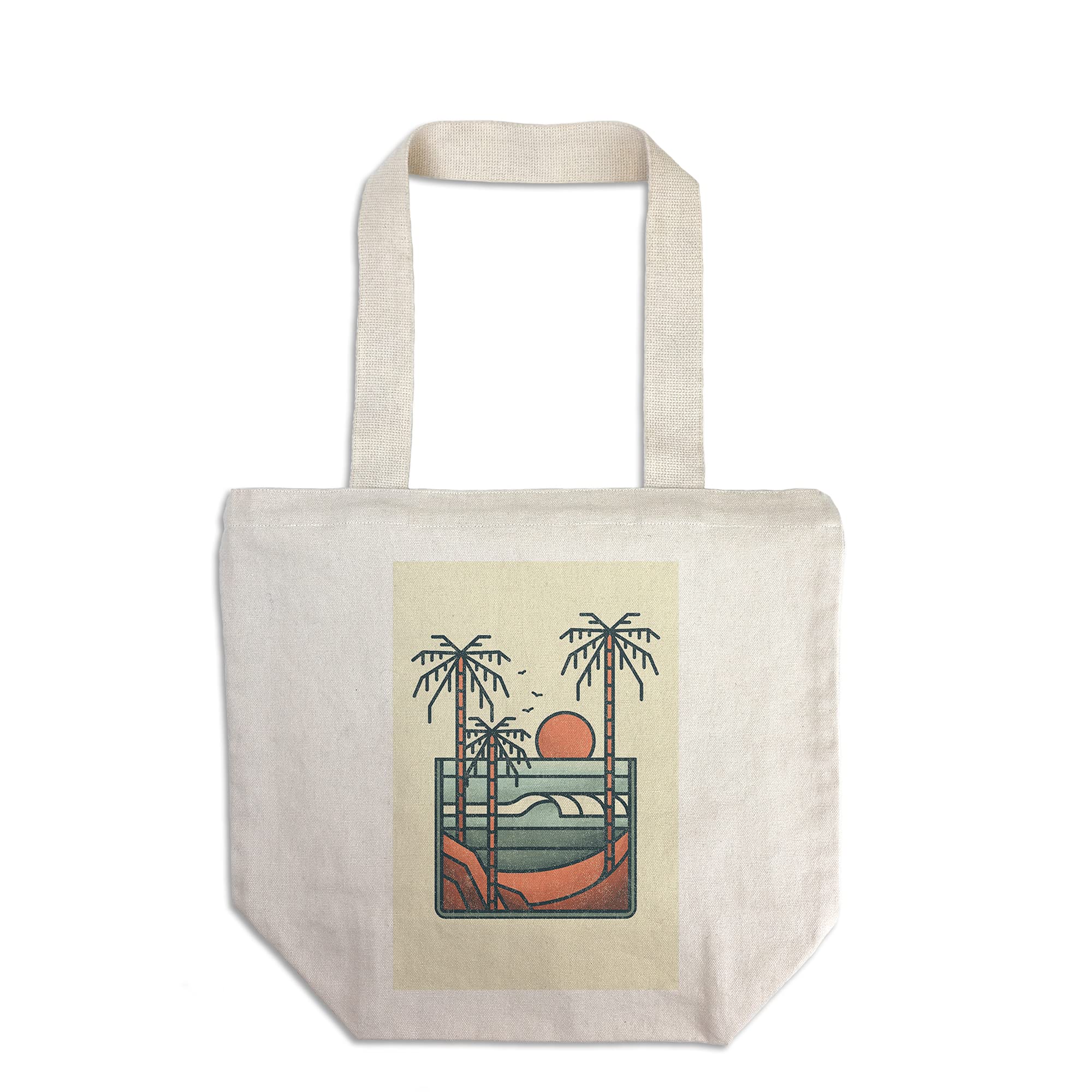 Lantern Press Palm Trees and Beach Tote Bag - 100% Cotton Canvas Reusable Shopping Bag with Block Lines Design | Perfect for Groceries, Beach Trips & Eco-Friendly Shopping