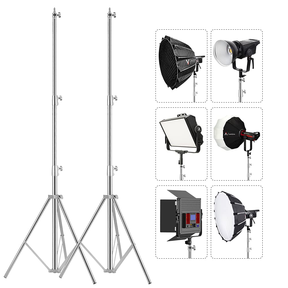 Professional Heavy Duty 9.5ft Stainless Steel Video Lighting Stand with Spring Cushion - 2 Pack Photography Tripod for Studio, YouTube, TikTok & Live Streaming