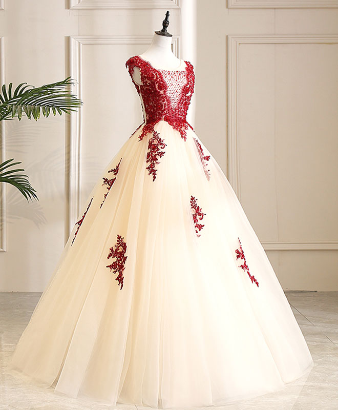 Elegant Burgundy Tulle Beads Lace Long Prom Dress for Sweet 16 Party - Perfect for Homecoming, Quinceañera & Formal Evening Events