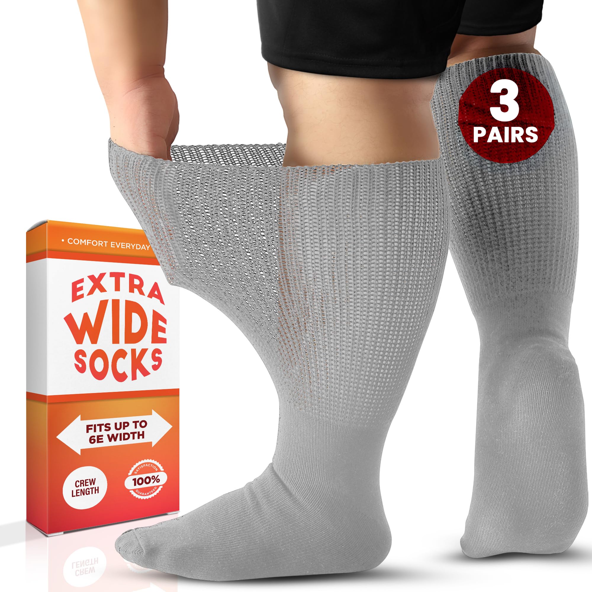 Wide Calf Socks for Women & Men - Extra Wide Diabetic Socks (3 Pairs) - Comfortable Loose Fit Socks for Swollen Feet, Edema & All-Day Wear
