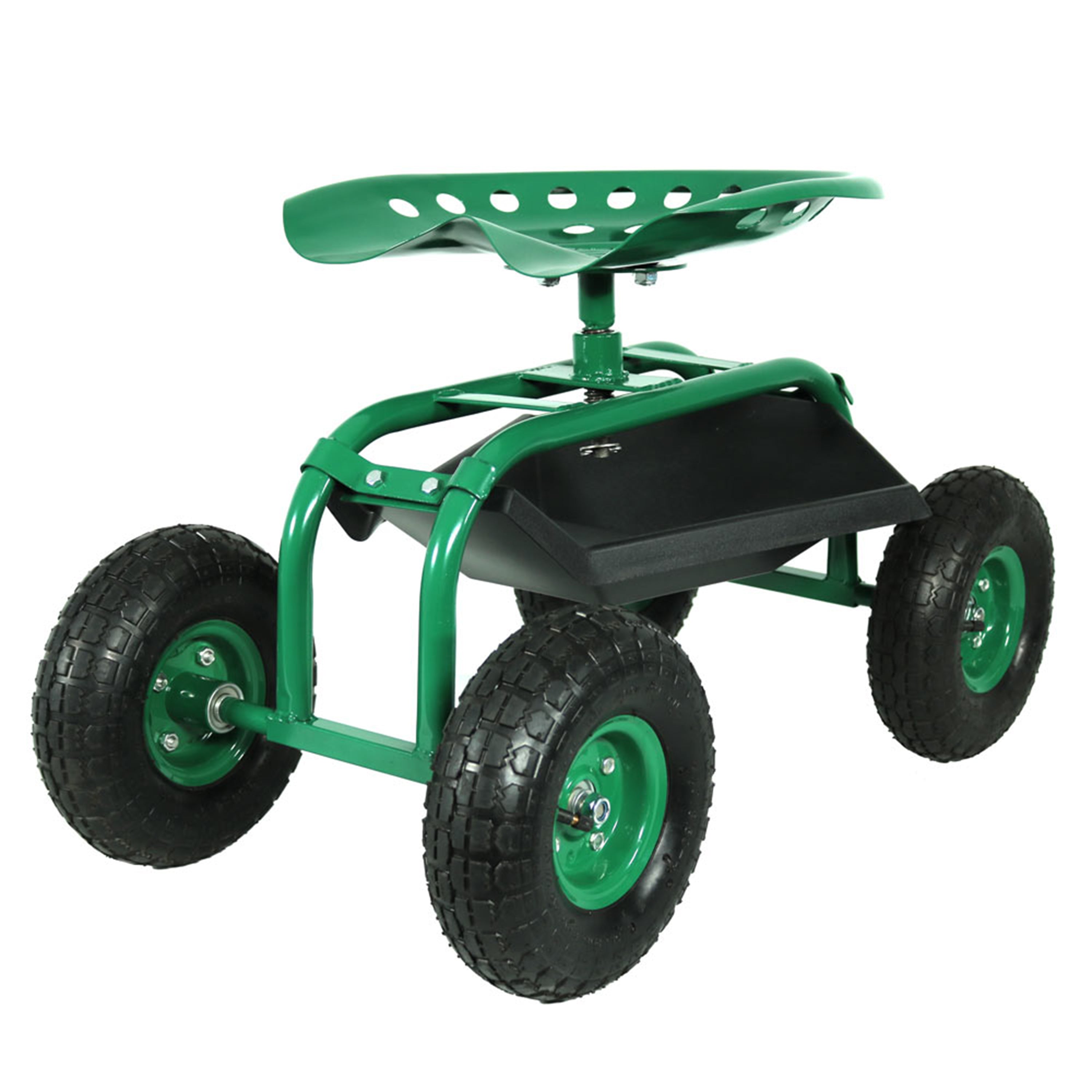 Sunnydaze Rolling Garden Cart with 360 Degree Swivel Seat & Tray - Heavy Duty Outdoor Utility Cart for Gardening, Yard Work & Patio Storage