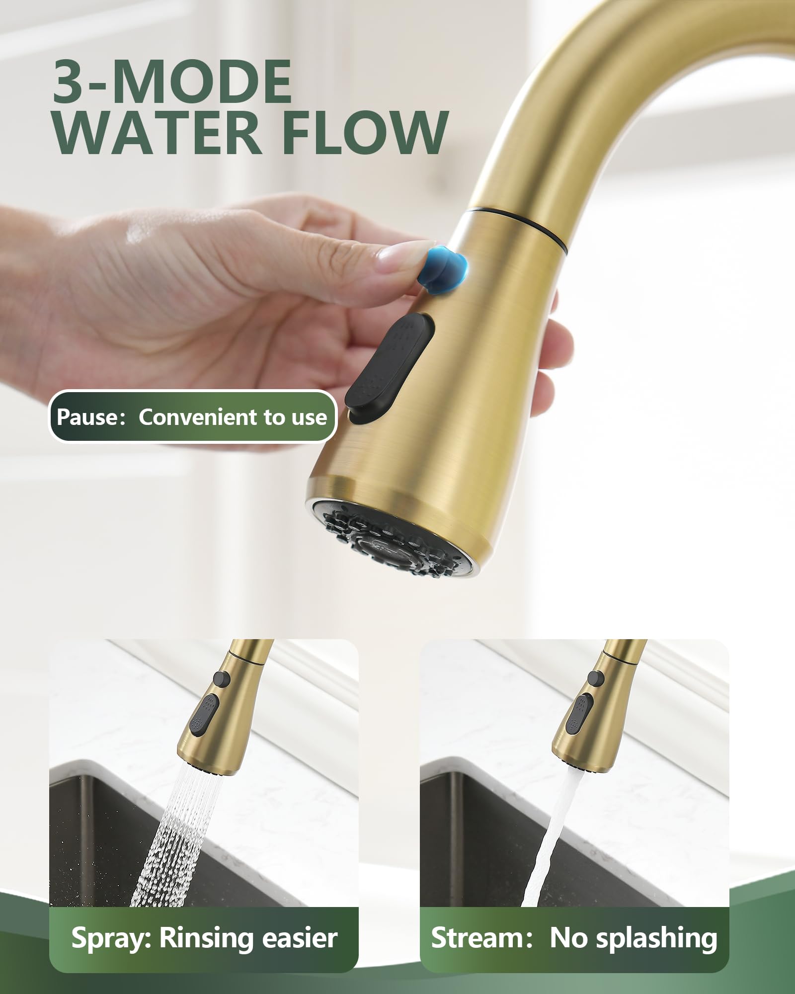 Premium Brushed Gold Single Hole Kitchen Faucet with Pull Down Sprayer - Stainless Steel Gooseneck Design for Modern Farmhouse, RV, Camper & Commercial Sinks - Perfect for Bar Prep, Dishwashing & Small Space Kitchens