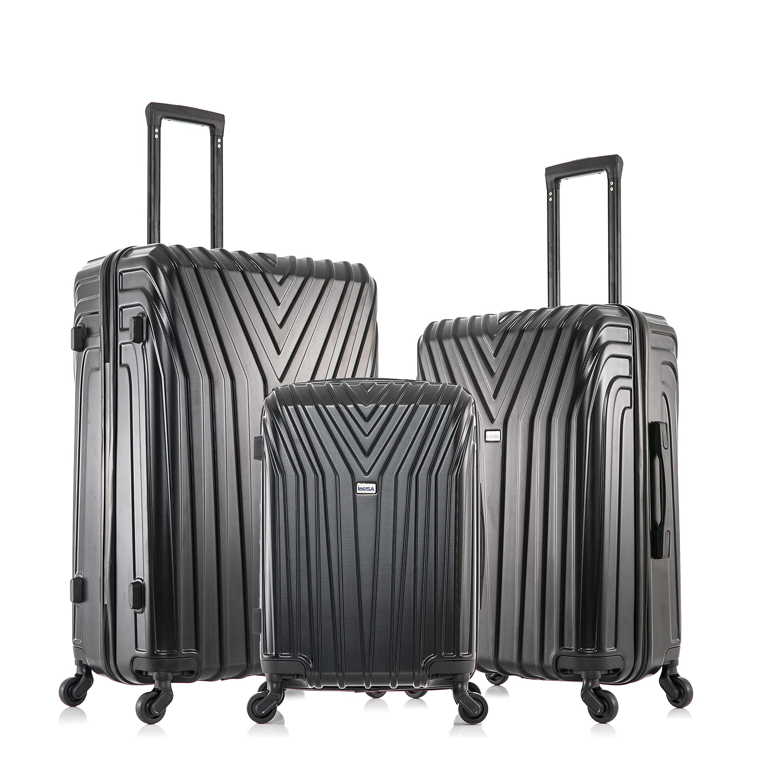InUSA VASTY 3-Piece Hardshell Luggage Set with Spinner Wheels - Durable Lightweight Suitcase (20in, 24in, 28in) for Travel - Black | Perfect for Business Trips, Family Vacations & International Travel