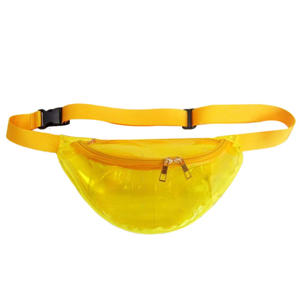 FENICAL Holographic Synthetic Leather Crossbody Bag - Transparent Jelly Waist Pack Coin Pouch for Women & Men - Fashionable Chest Bag for Travel, Concerts, and Daily Use (Yellow) - Perfect Birthday Gift Idea
