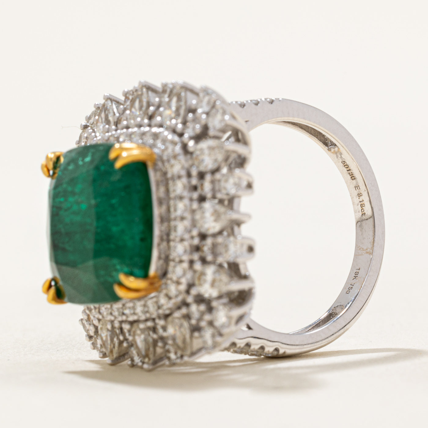 Emerald and Diamond Cocktail Ring - 8.18ct Emerald with 1.40ctw Diamonds - Size 7 - Elegant Evening Wear & Special Occasion Jewelry