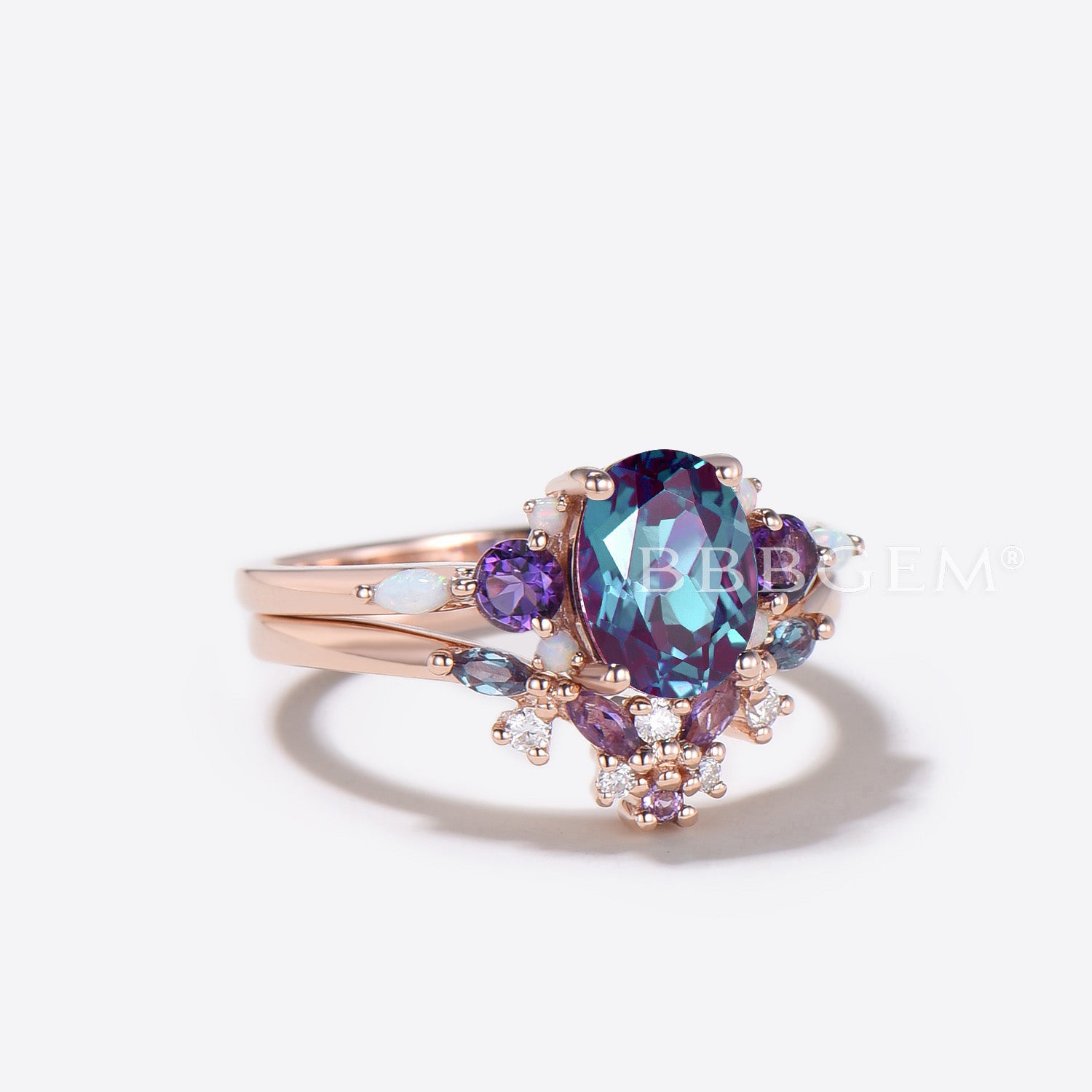 Butterfly Alexandrite Engagement Ring Set with Cluster Amethyst - Vintage Style Wedding Jewelry for Women, Bridal Party, Anniversary Gift