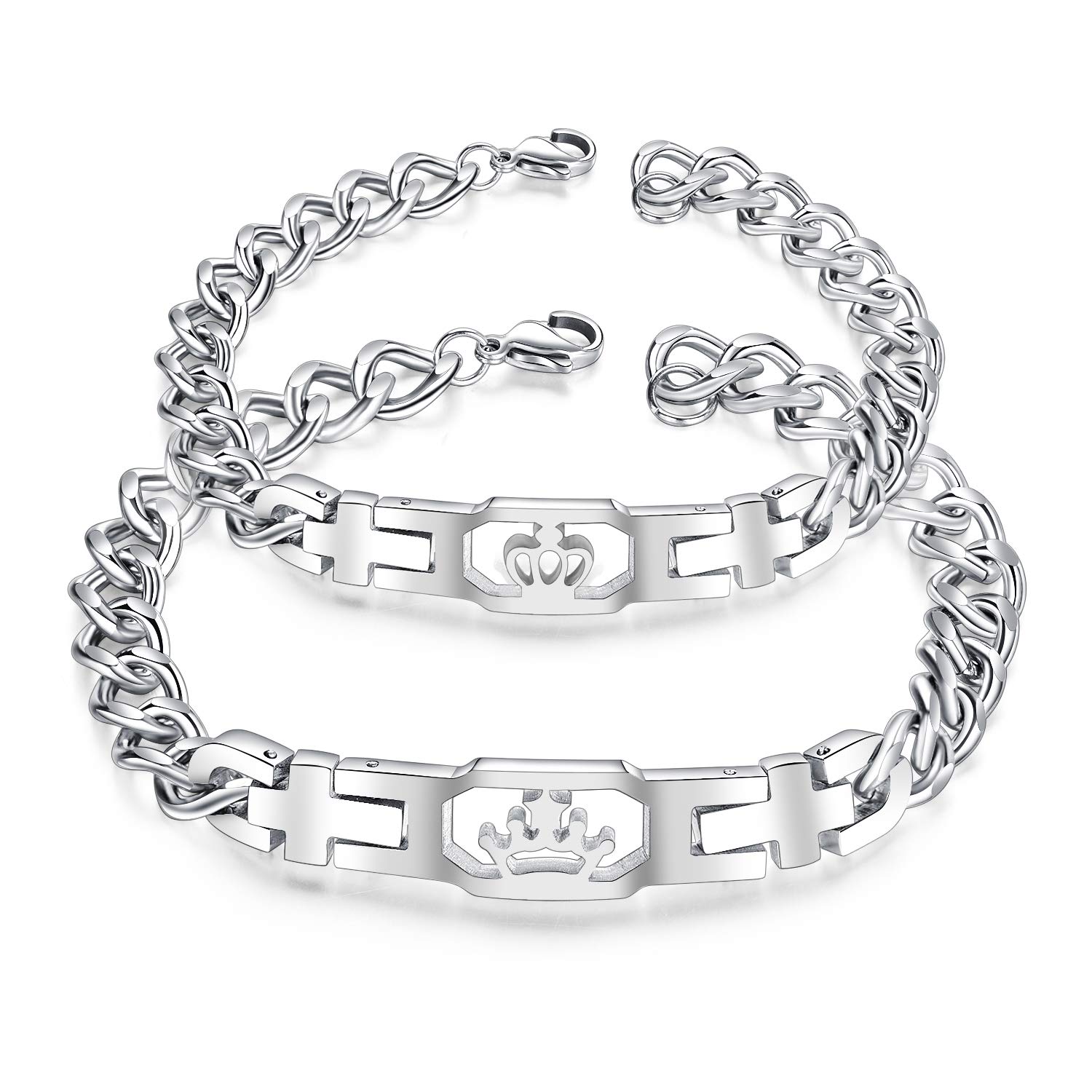 His and Hers Matching Link Bracelets for Couples - Lords Prayer Bangle for Men & Women - Romantic Gift for Christmas, Wedding, Valentine's Day - Perfect for Anniversaries, Engagements and Special Occasions