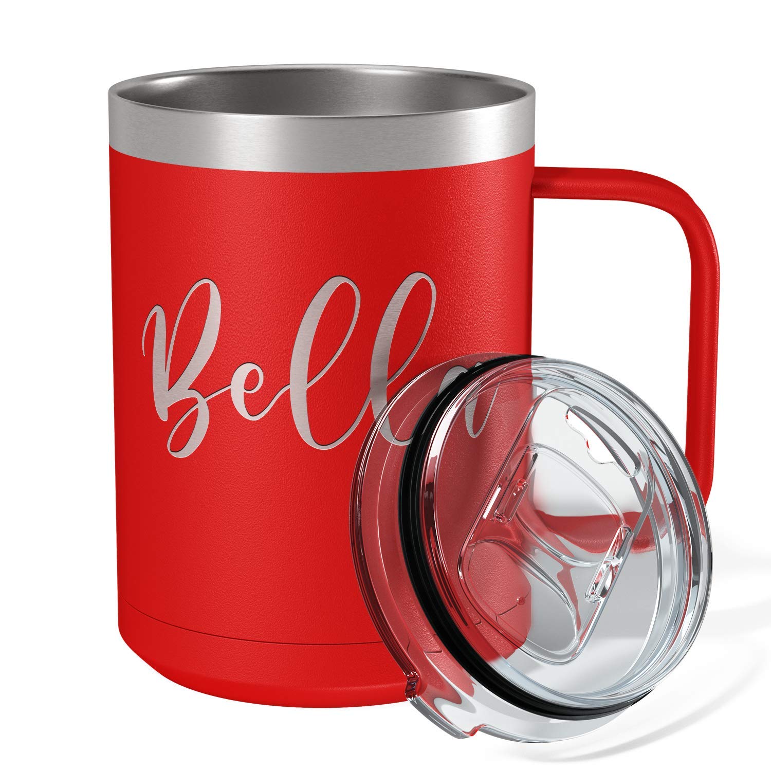 Personalized Red Matte Stainless Steel Coffee Mug 15 oz - Custom Engraved Vacuum Insulated Travel Cup with Handle - Perfect Gift for Office, Home & Outdoor Use