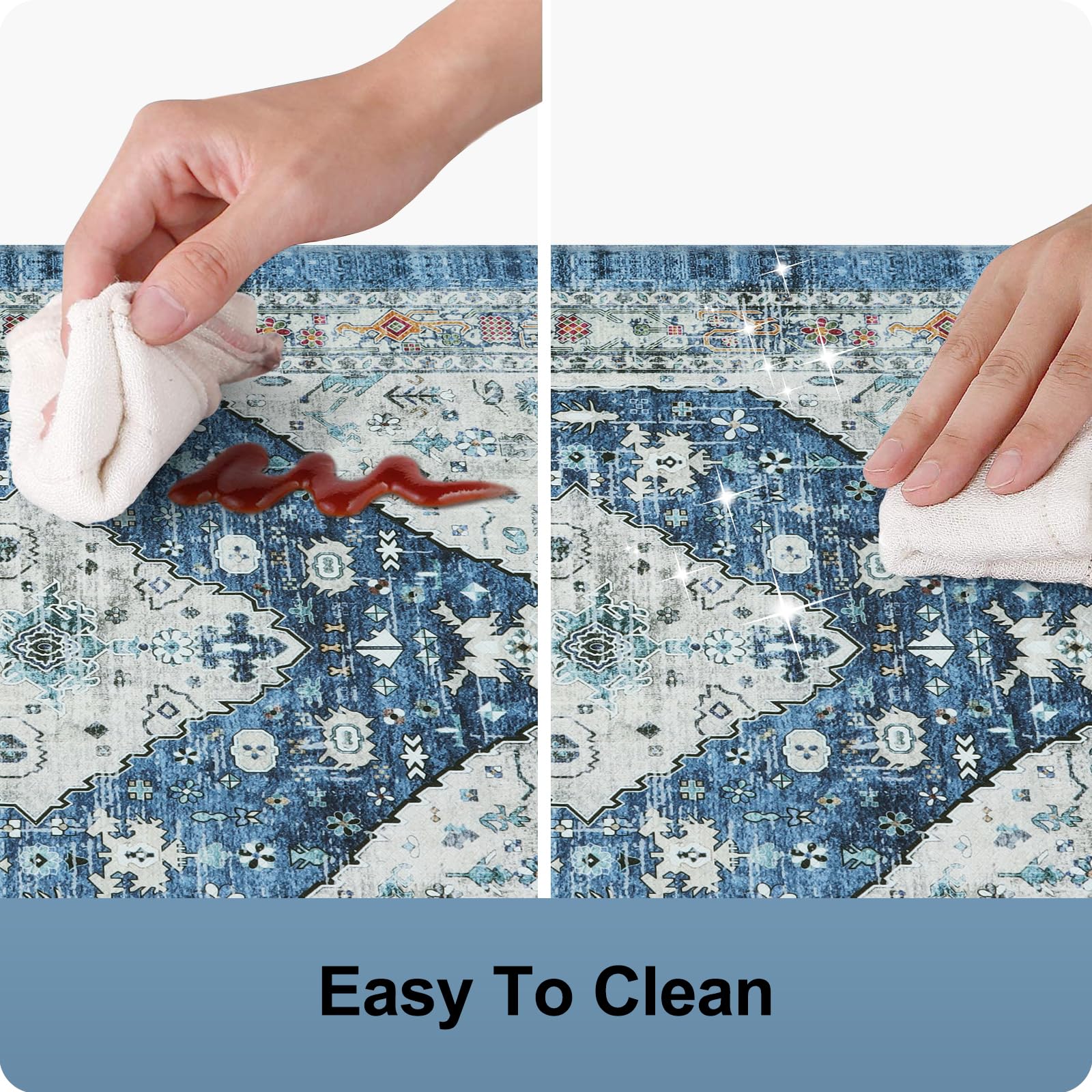 Collive Boho Kitchen Rugs Set of 2 - Non-Slip Anti-Fatigue Floor Mats with Cushioned Support, Waterproof Heavy Duty Foam Mats for Kitchen, Standing Desk, Sink & Laundry Areas (17