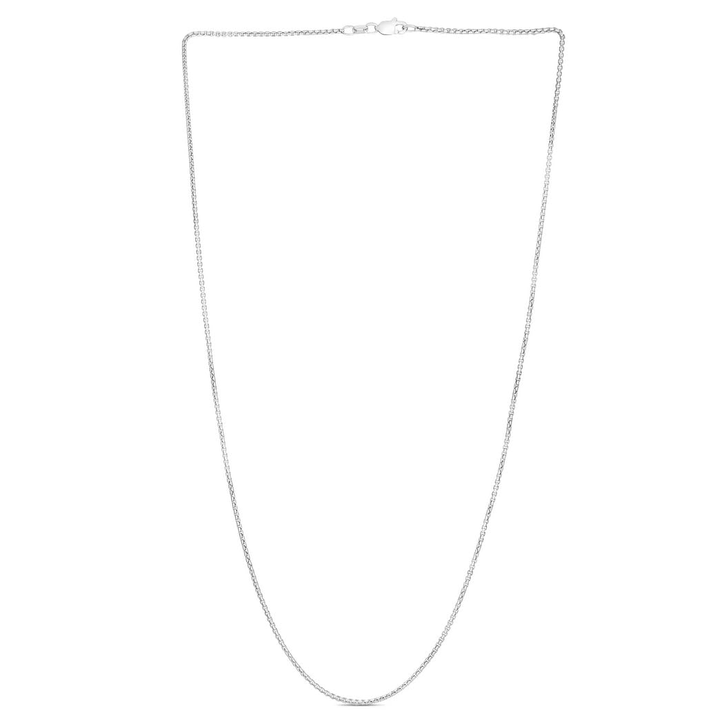 14K Gold White Finish 1.35mm Round Box Chain Necklace with Spring Ring Clasp - Durable Unisex Jewelry for Everyday Wear, Gifts & Special Occasions
