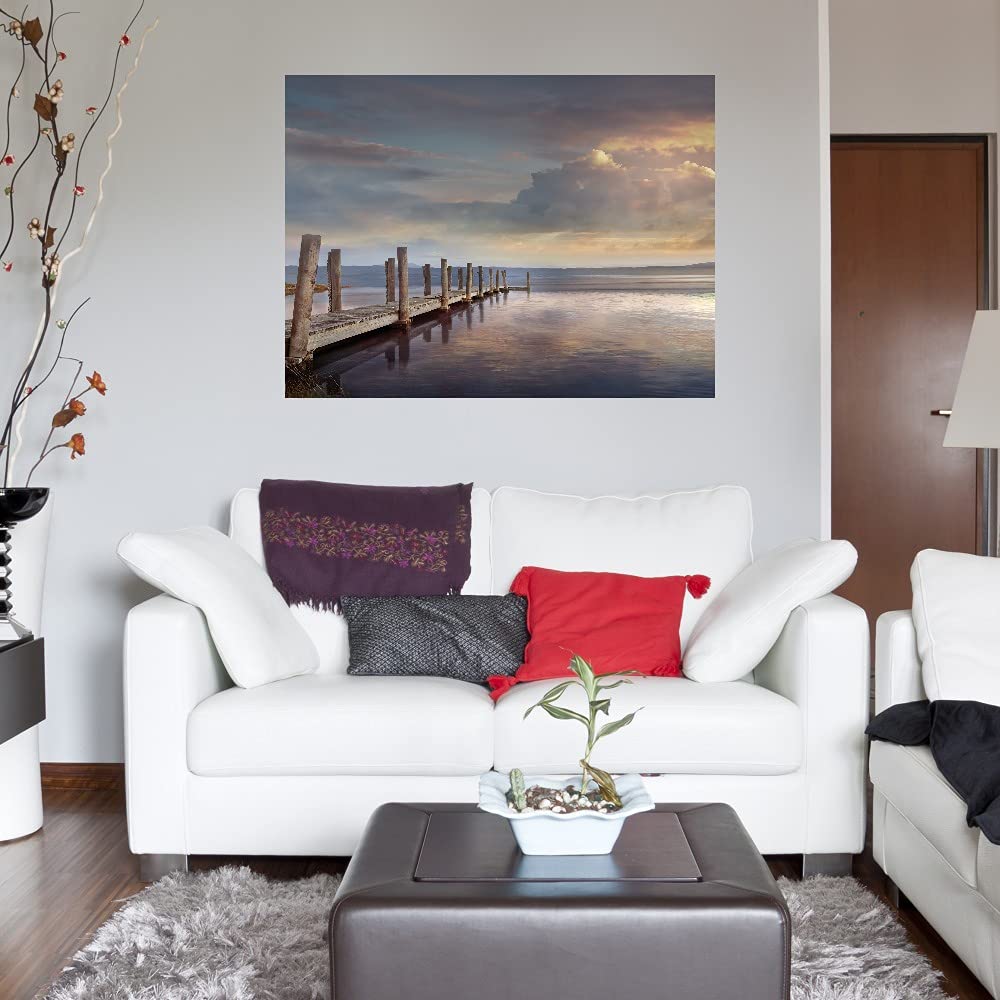 Evening Reflection Canvas Wall Art - 43x32 Inch Hand-Painted Fine Art Print by Mike Calascibetta - Ready to Hang Home Decor for Living Room, Bedroom, Office - Perfect for Modern & Contemporary Interior Design
