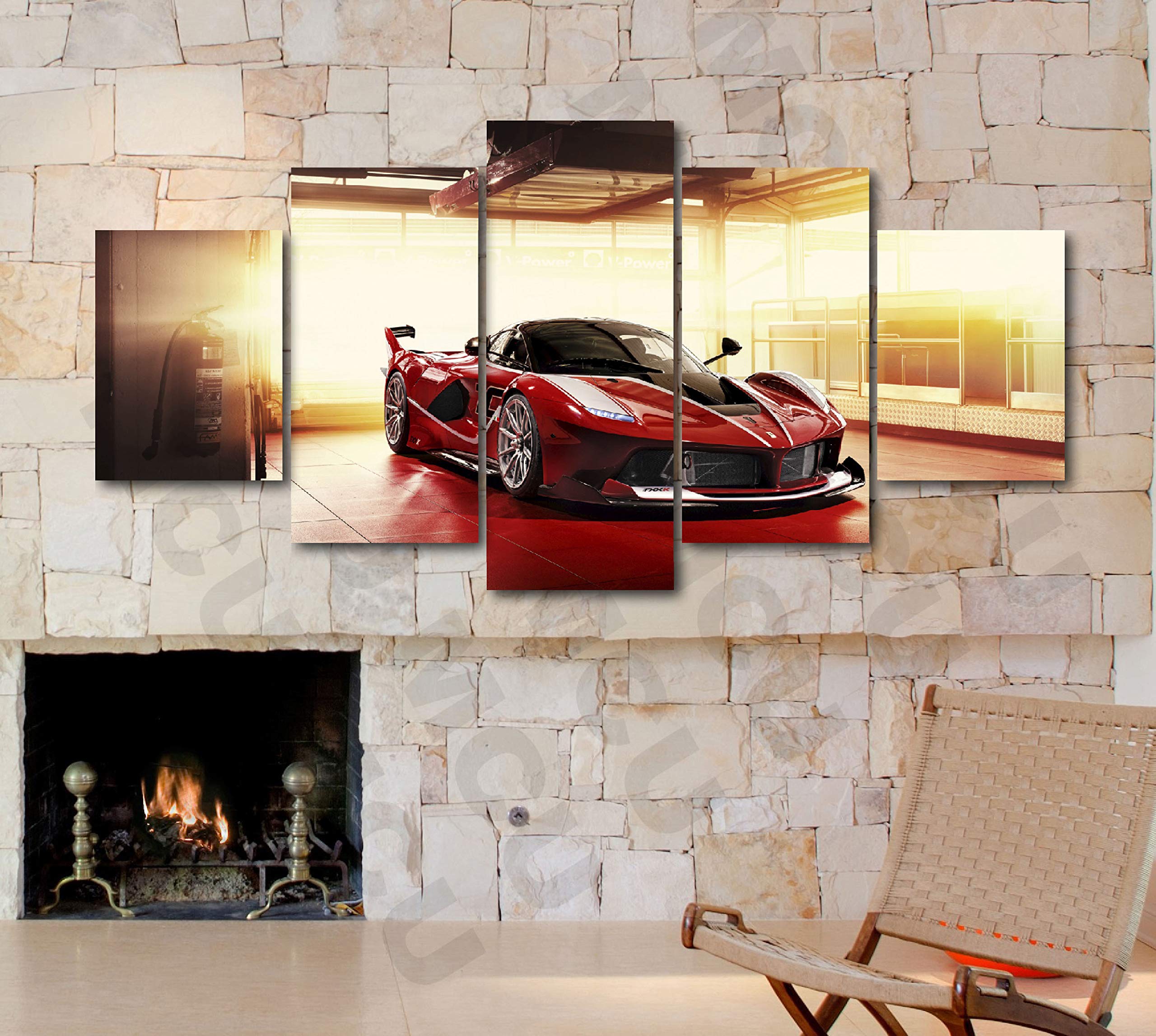 5-Piece Luxury Canvas Sports Car Wall Art - Ferrari FXXK Supercar Poster Set - Modern Home & Office Decor - Perfect for Man Cave, Garage, or Auto Enthusiast Gift