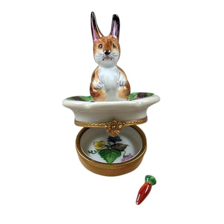 Elegant Brown Bunny on Flower Limoges Porcelain Box - Perfect for Easter Decor, Gift Giving & Collectible Display