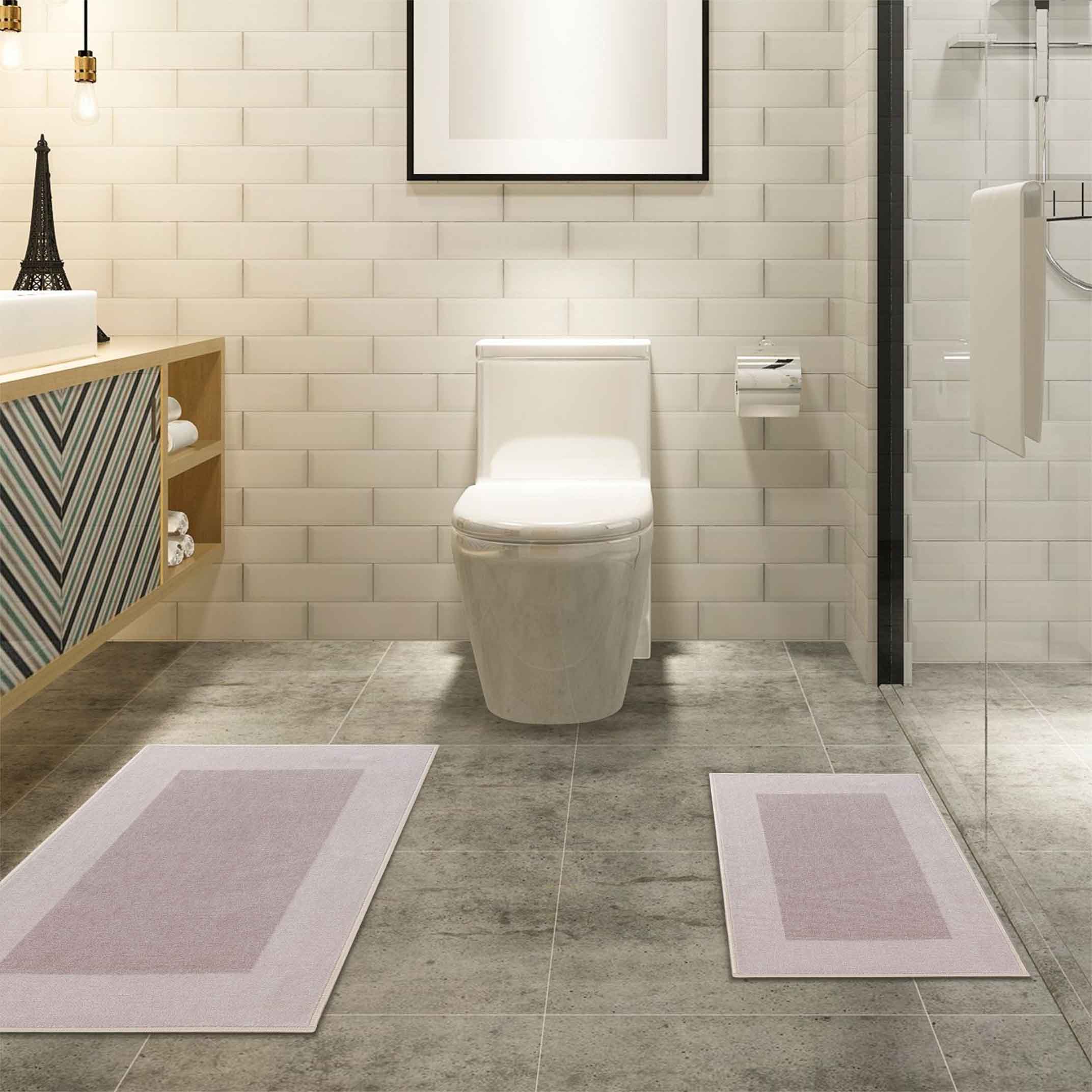 Non-Slip Bath Rug Set - Machine Washable, Super Absorbent & Quick Dry Bathroom Mat for Safety - Perfect for Bathroom, Shower, and Vanity Areas