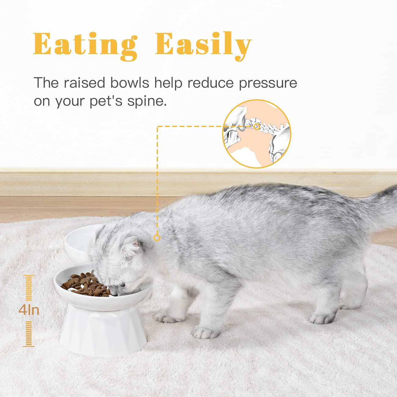 Frewinky Ceramic Slow Feeder Cat Bowls - 2-Piece Elevated Pet Food & Water Bowl Set for Cats & Small Dogs | Anti-Gulping Design for Dry/Wet Food | Perfect for Mealtime Fun & Portion Control in Homes with Multiple Pets