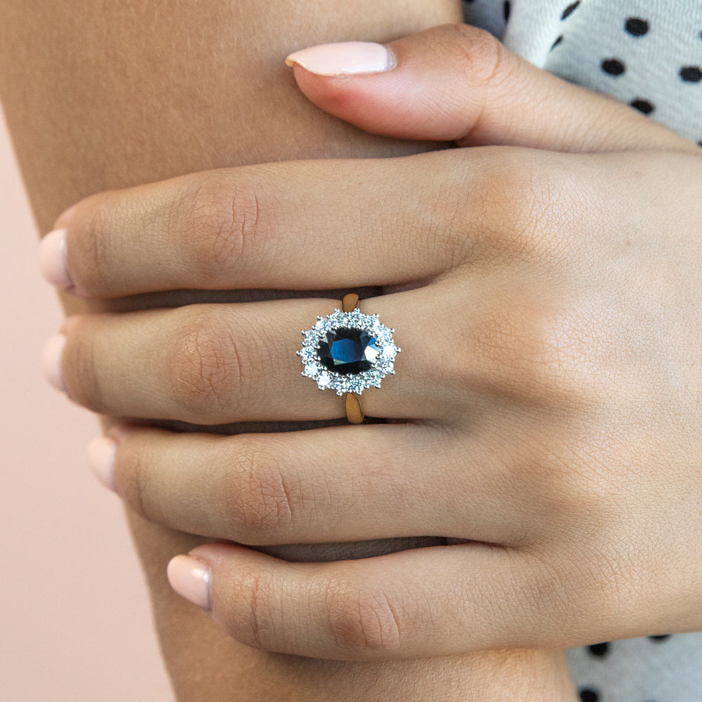 18K Gold Ring with 2.70 Carat Natural Blue Sapphire & 0.70ct Diamond Accents - Elegant Engagement, Wedding, Anniversary Jewelry Gift for Women