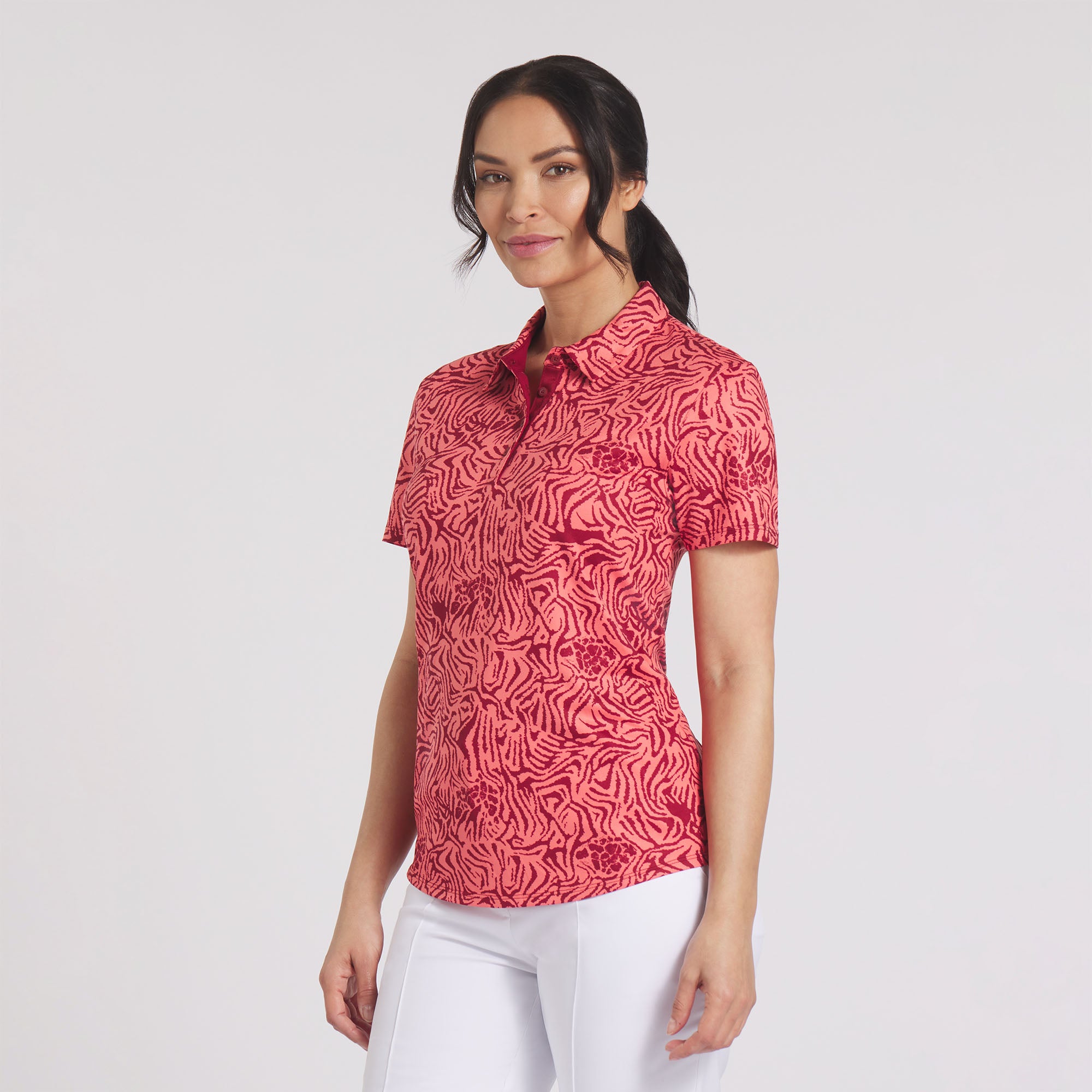 Women's CLOUDSPUN Zebra Print Golf Polo Shirt - Moisture Wicking & Breathable for Comfortable Golfing & Outdoor Activities