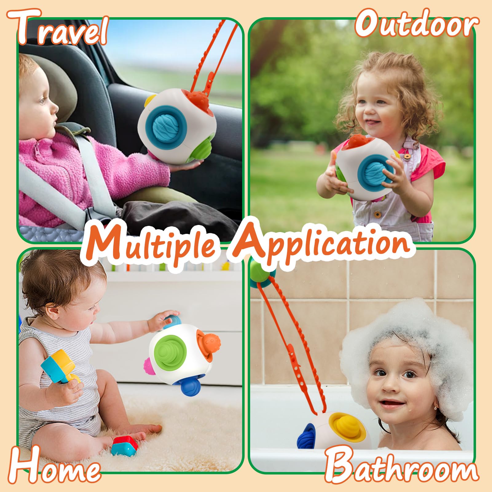Montessori Baby Toys for 0-12 Months - Bumpy Sensory Ball with Rattle & Teether, Suction Cup Travel Toy for Newborns & Toddlers | Perfect for Early Learning, Teething Relief & Sensory Play