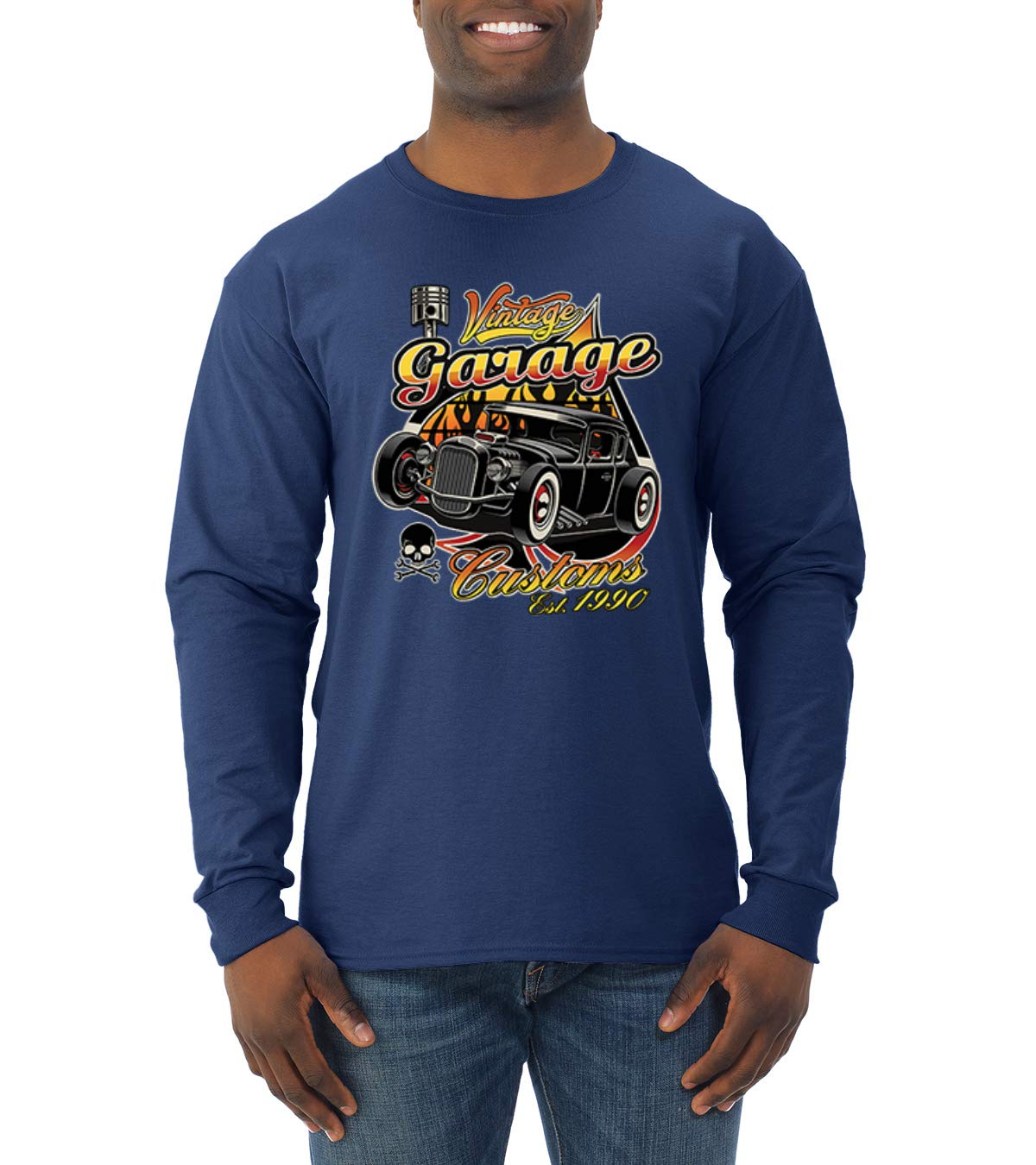 Vintage 1990 Garage Customs Hot Rod Classic Car & Truck Long Sleeve Shirt for Men - Perfect for Car Shows, Cruising & Automotive Enthusiasts