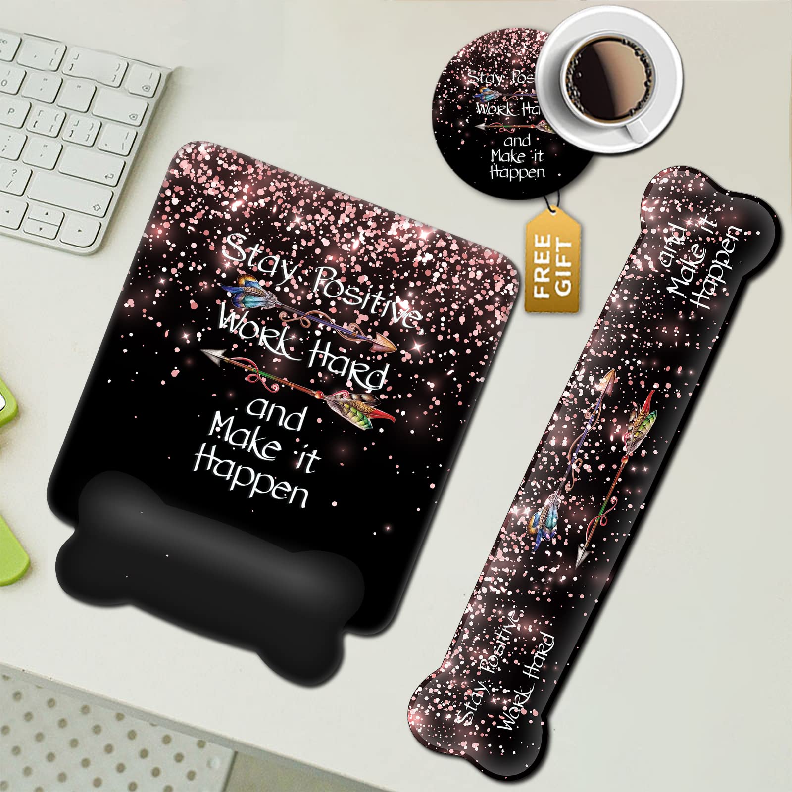 Ergonomic Gel Mouse Pad with Wrist Rest - Memory Foam Keyboard Wrist Support - Non-Slip PU Base Gaming Mousepad for Computer, Office & Home Use - Perfect for Long Work Hours & Gaming Sessions (Rose Gold)