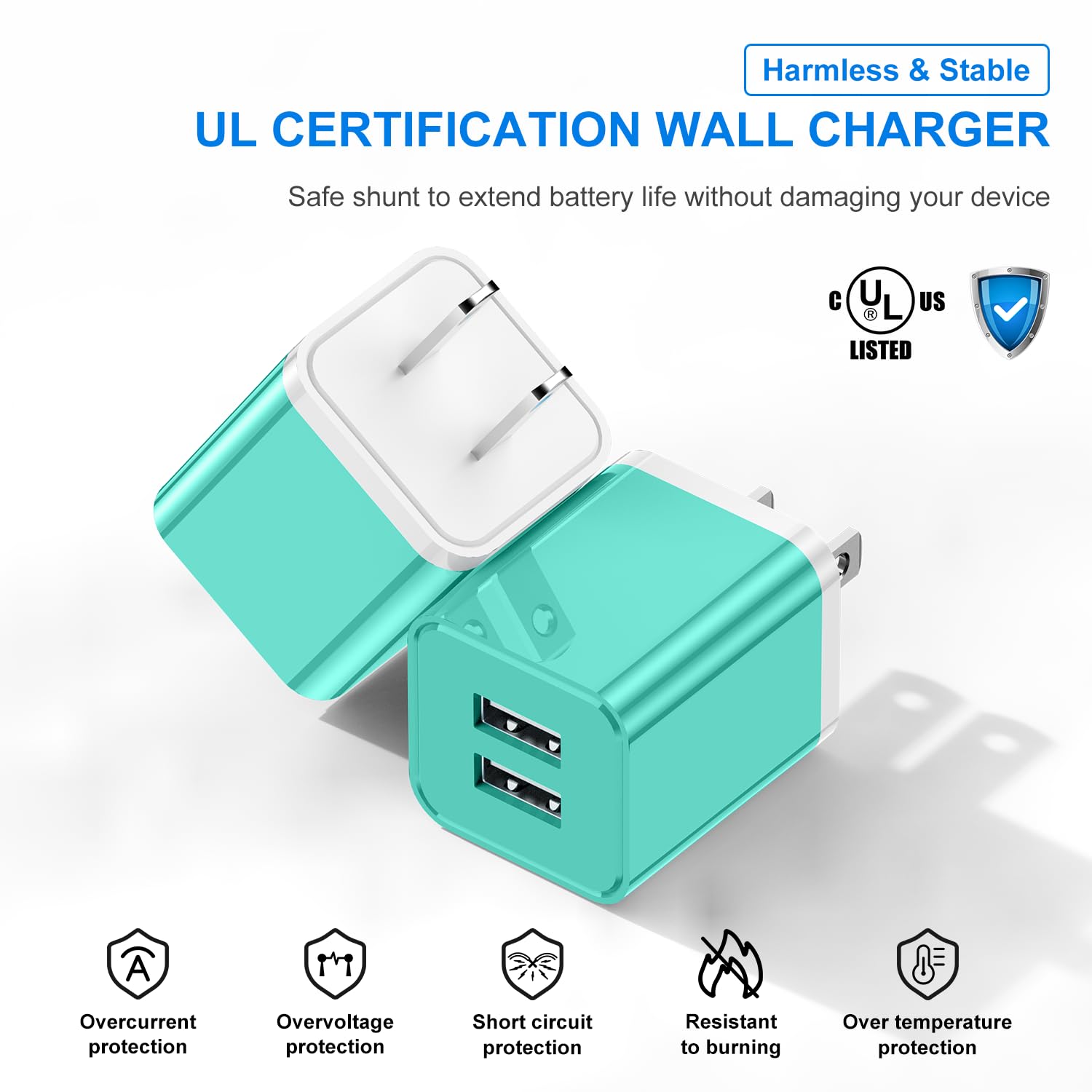 Fast Charging iPhone Charger & Wall Plug 2-Pack - 6ft Lightning Cable & Dual Port USB Adapter for iPhone 14 Pro Max/13/12/11/XR/XS/8/7/6S/SE & iPad - Perfect for Home, Office & Travel Use (Green)