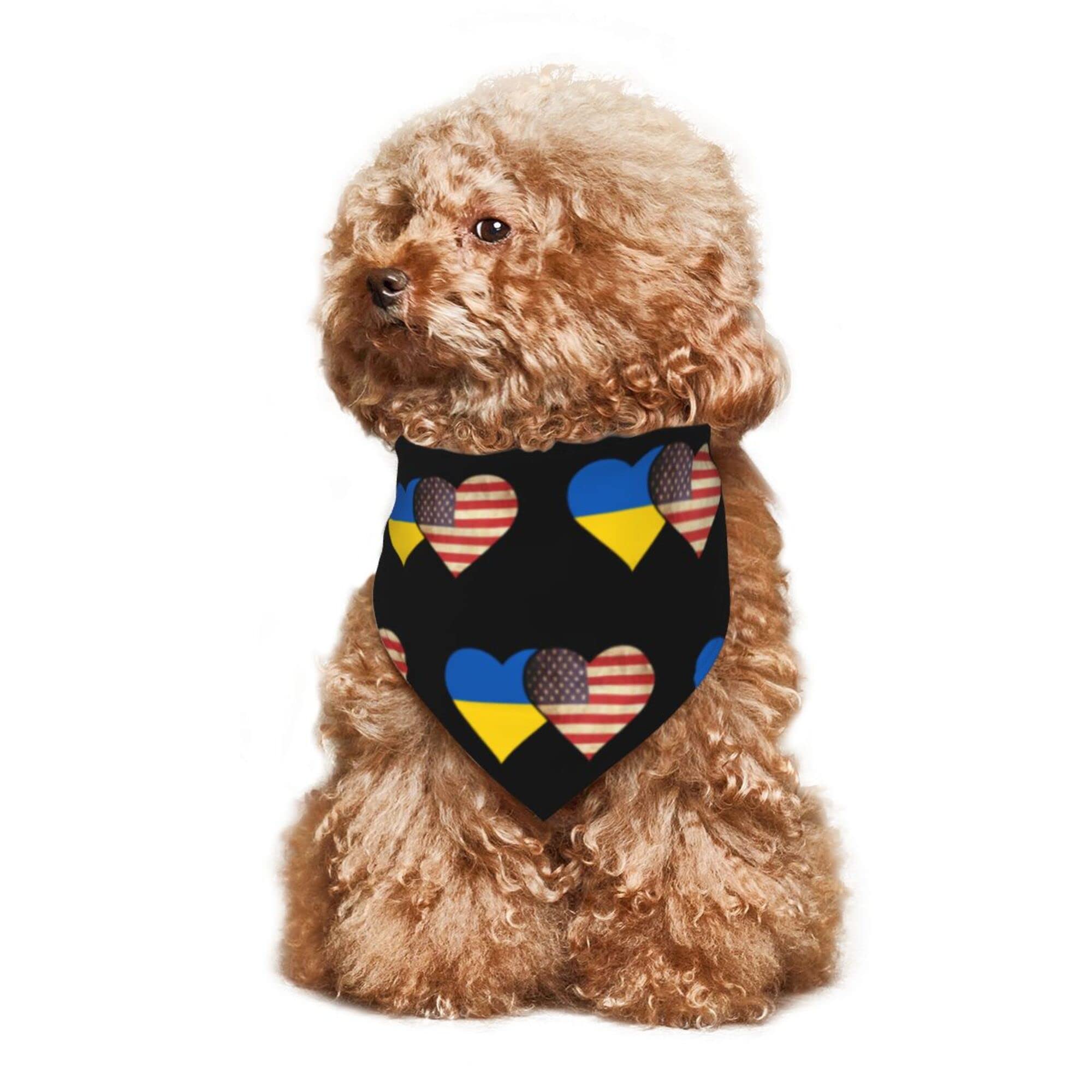 Ukraine & American Flag Dog Bandanas - Patriotic Pet Scarf Triangle Bibs for Dogs & Cats | Perfect for July 4th, National Holidays & Pet Costume Parties