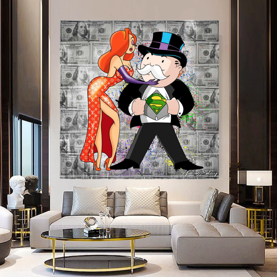 Alec Monopoly Super Man Canvas Art - Money & Power Wall Decor for Living Room, Office & Gaming Room