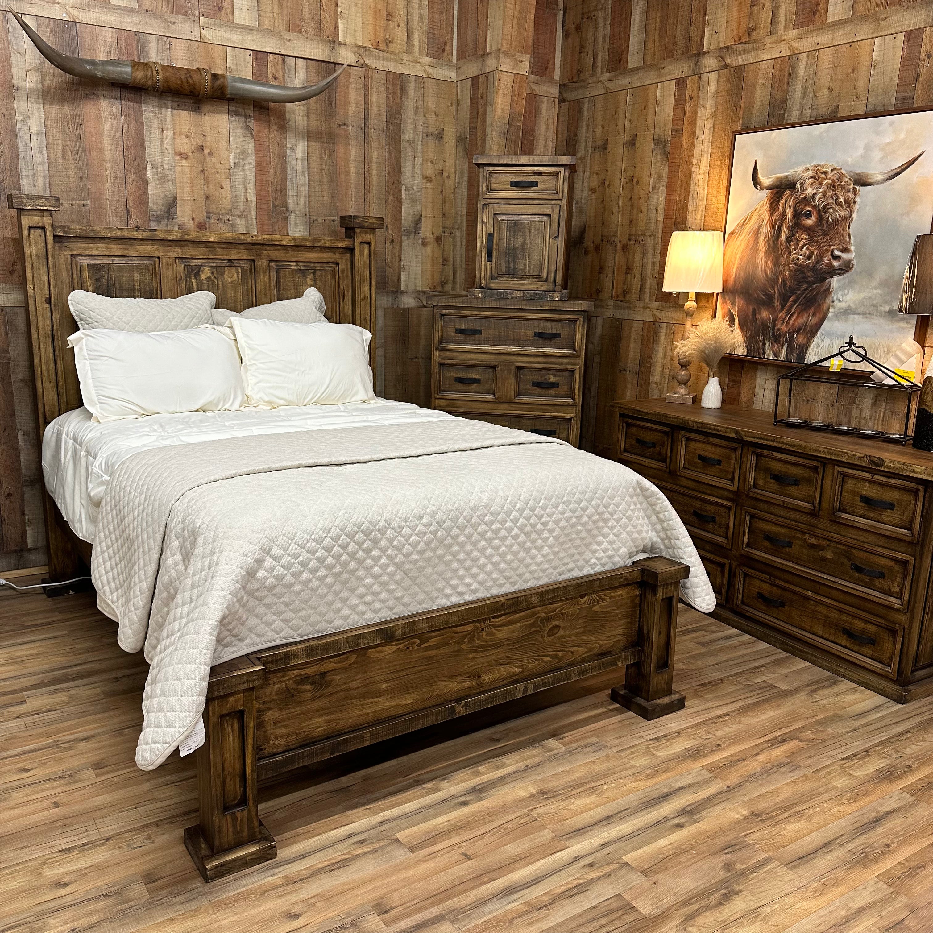 Modern Rustic Bedroom Set - Solid Wood Queen Bed Frame, Nightstand & Dresser - Farmhouse Style Bedroom Furniture for Cozy Home Decor - Perfect for Master Bedroom, Guest Room or Airbnb