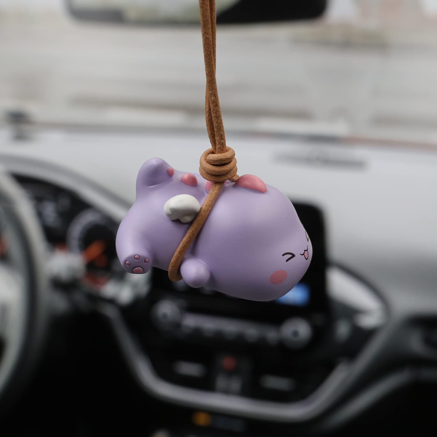 Swinging Dinosaur Car Hanging Ornament - Cute Purple Dinosaur Pendant for Rear View Mirror, Fun Car Decor Accessories, Perfect for Kids' Rooms and Party Decorations