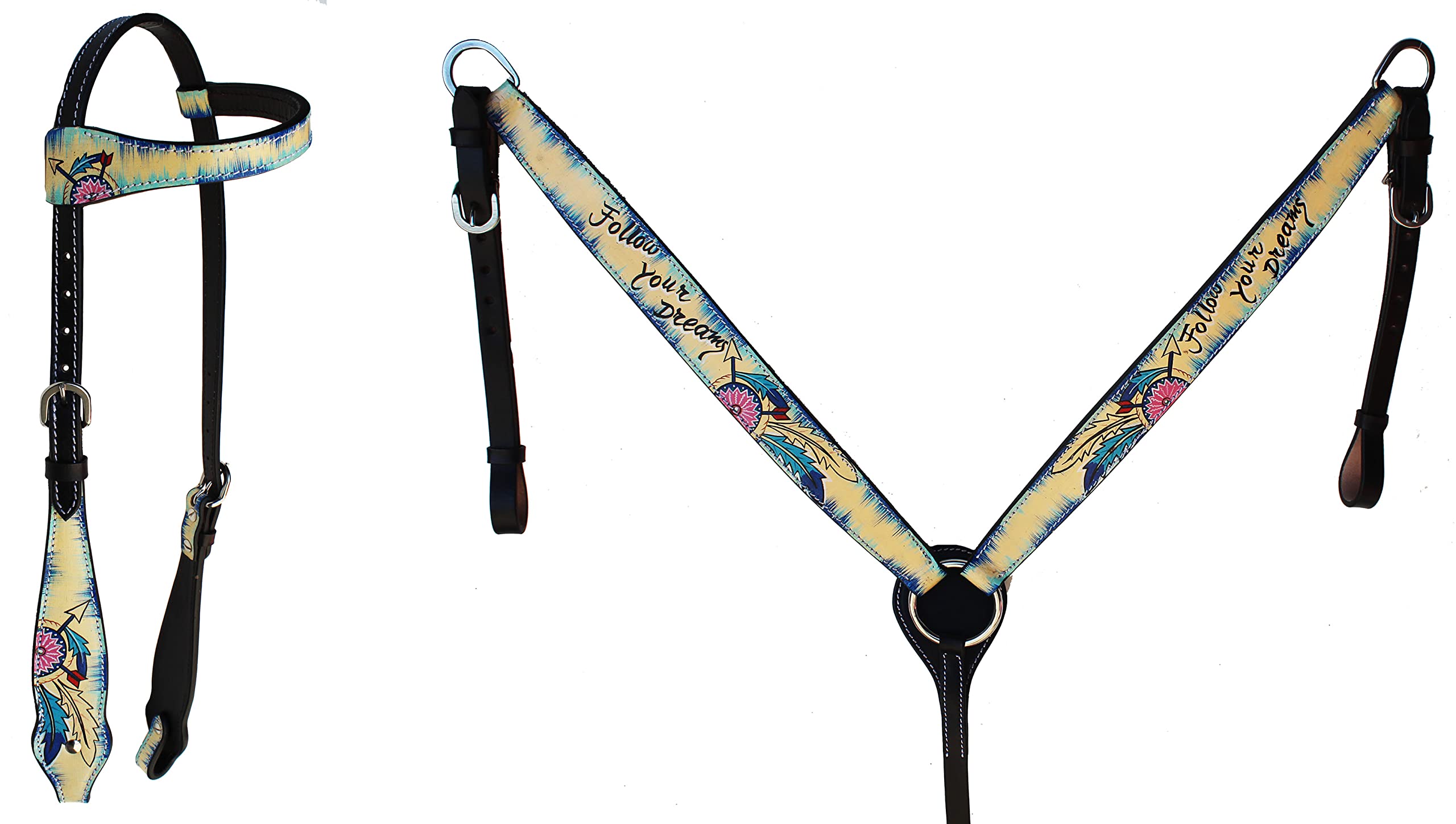 Premium Horse Floral Tooled One Ear Bridle & Breast Collar Set - Western Style Leather Tack for Trail Riding & Show - 78FKOneEar - Perfect for Equestrian Training, Rodeo & Ranch Work