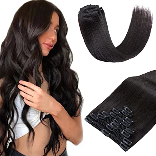 20 Inch Clip-in Human Hair Extensions 8PCS Double Weft - 150g Remy Human Hair #1B Natural Black for Women | Perfect for Volume, Length & Styling for Parties, Weddings & Daily Wear