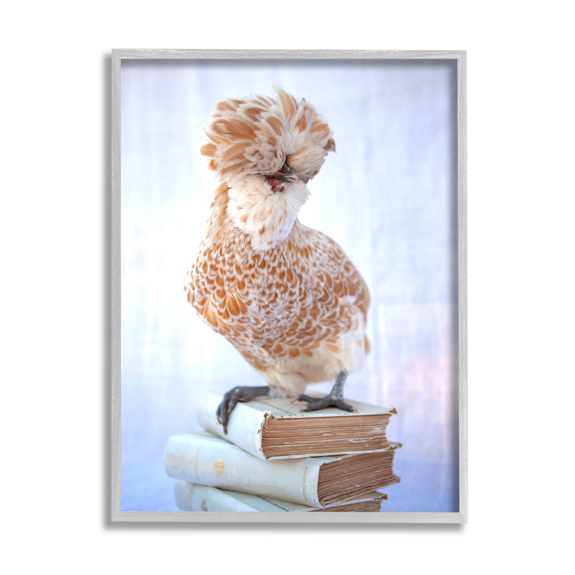Stupell Industries Polish Bouffant Crest Bird Elegant Intellectual Bookstack Wall Art - Tania Soderman Design - Perfect for Home Office, Library & Study Room Decor
