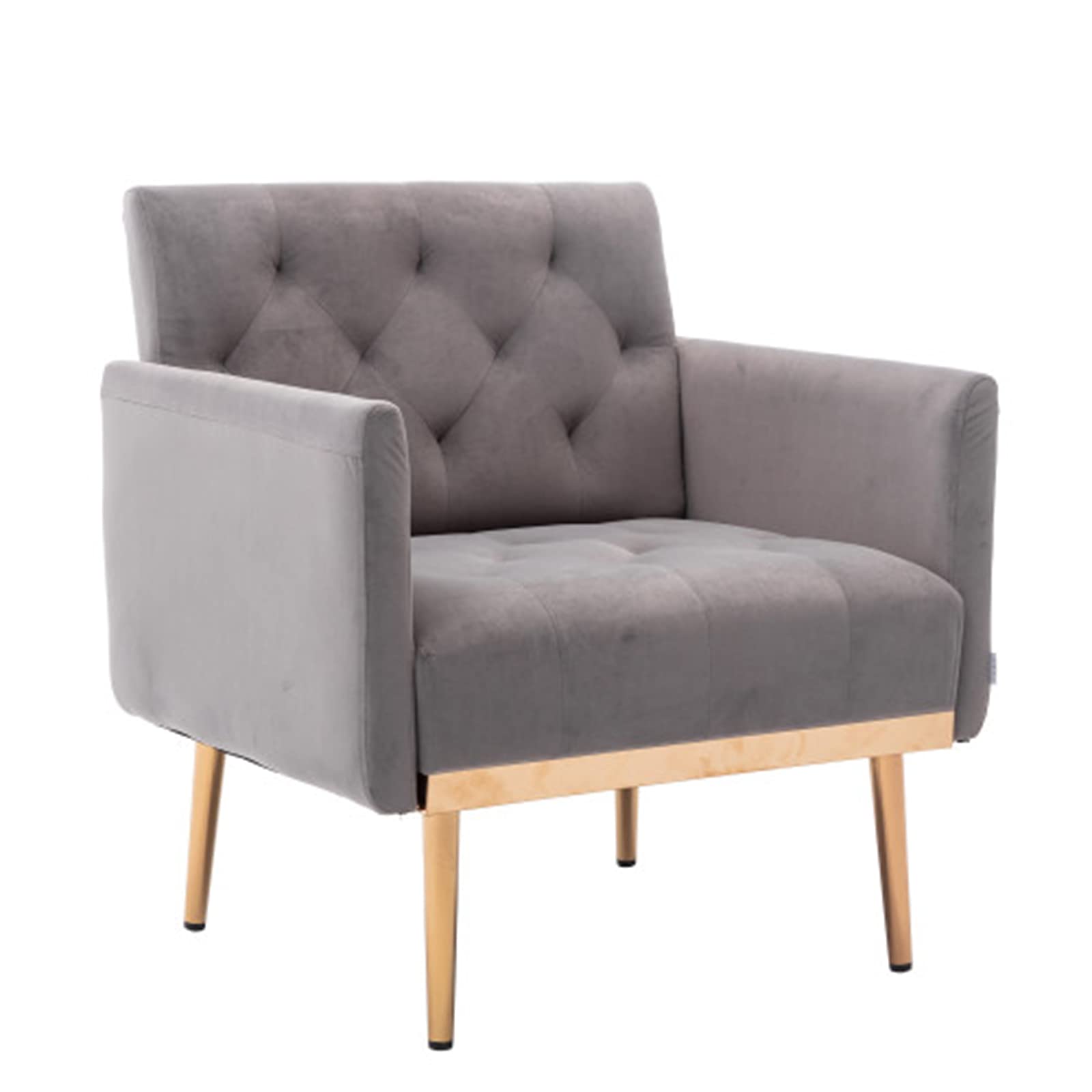 SZLIZCCC Square Velvet Accent Chair with Golden Metal Legs - Modern Single Sofa for Living Room, Bedroom, Coffee Shop & Reception Areas (Grey) - Perfect for Home Decor, Lounge Seating & Office Waiting Rooms