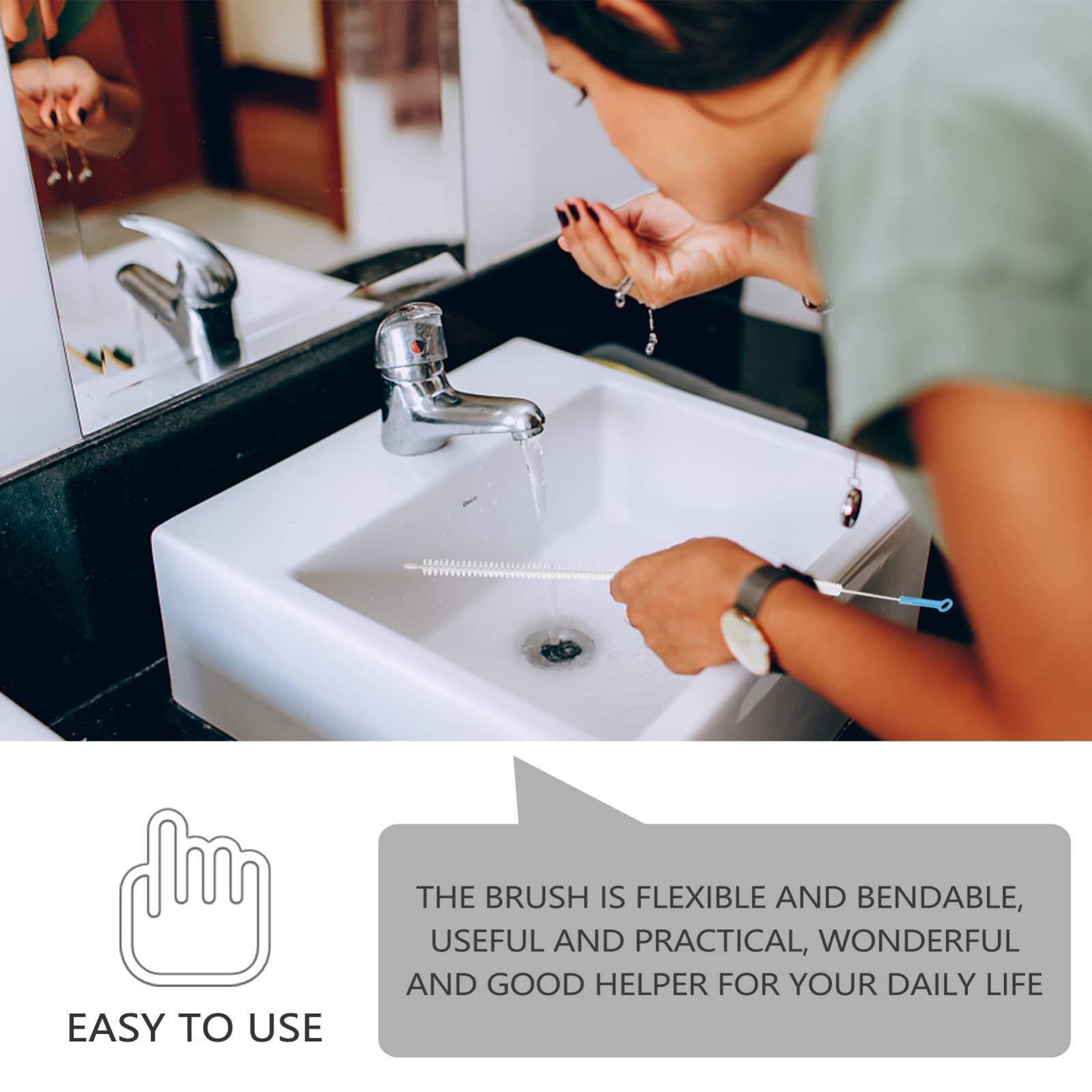 Scicalife 2-Pack Flexible Drain Cleaning Brush - Bendable Sink, Shower & Bathtub Drain Cleaner with Hair Catcher - White & Blue Overflow Drain Brush for Kitchen, Bathroom & Dishwasher (Household Sewer Maintenance Tool)