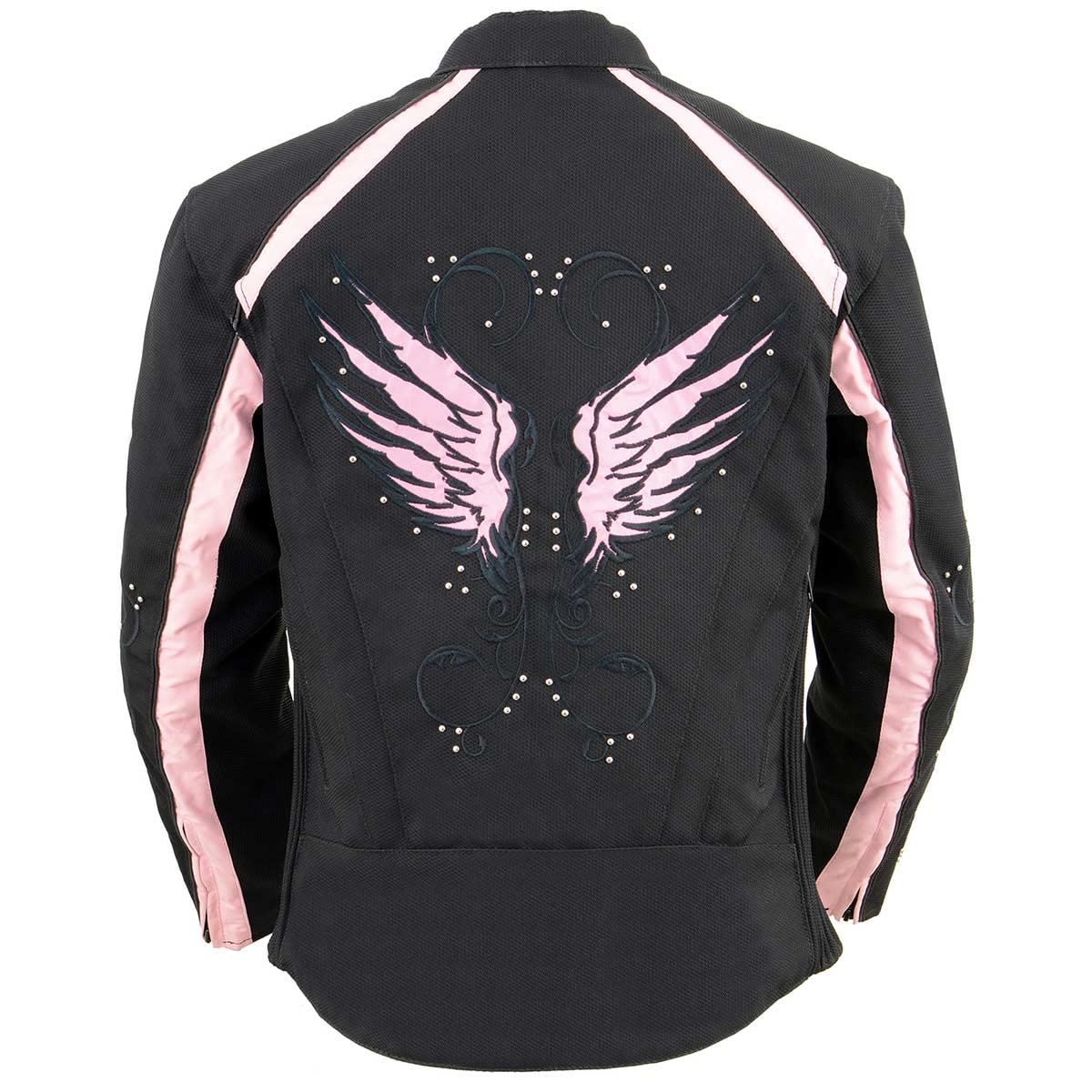 Milwaukee Leather SH1954 Women's Black Textile Motorcycle Jacket with Stud & Wings Detailing - Stylish Biker Jacket for Riding & Everyday Wear