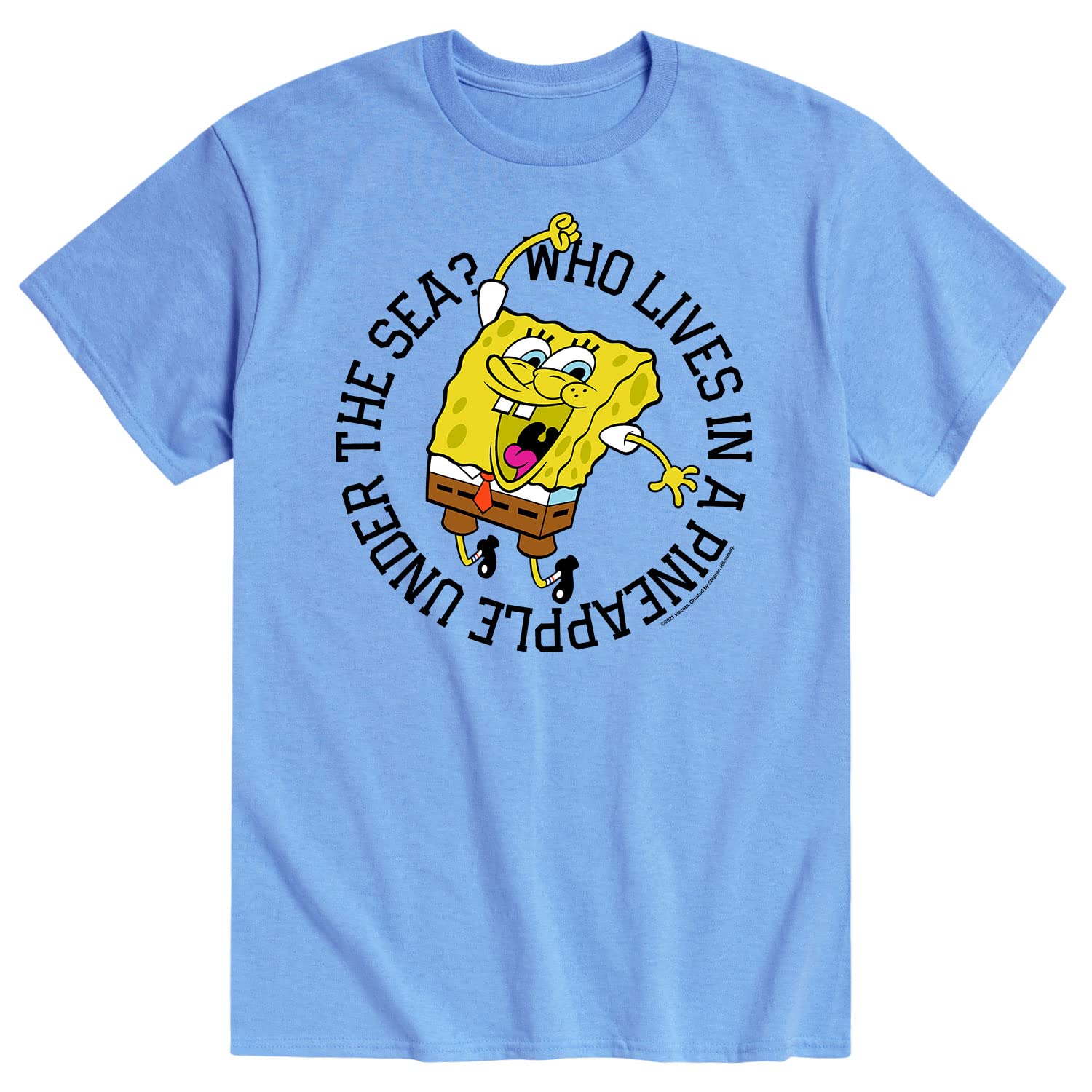 Spongebob Squarepants 'Who Lives in A Pineapple' Men's Graphic T-Shirt - Soft Cotton Short Sleeve Tee for Casual Wear & Cartoon Fans