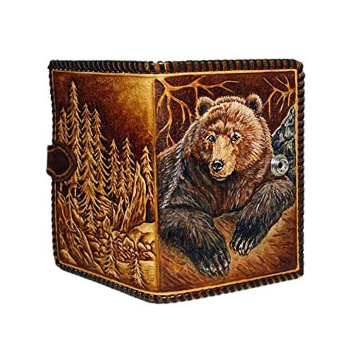 Handmade 3D Carved Genuine Leather Wallet for Men - Biker Style Long Wallet with Custom Bear Design - Personalized Hand-Painted Leather Carving Gift for Dad, Husband, Boyfriend - Perfect for Motorcycle Riders, Outdoor Enthusiasts & Western Style Lovers