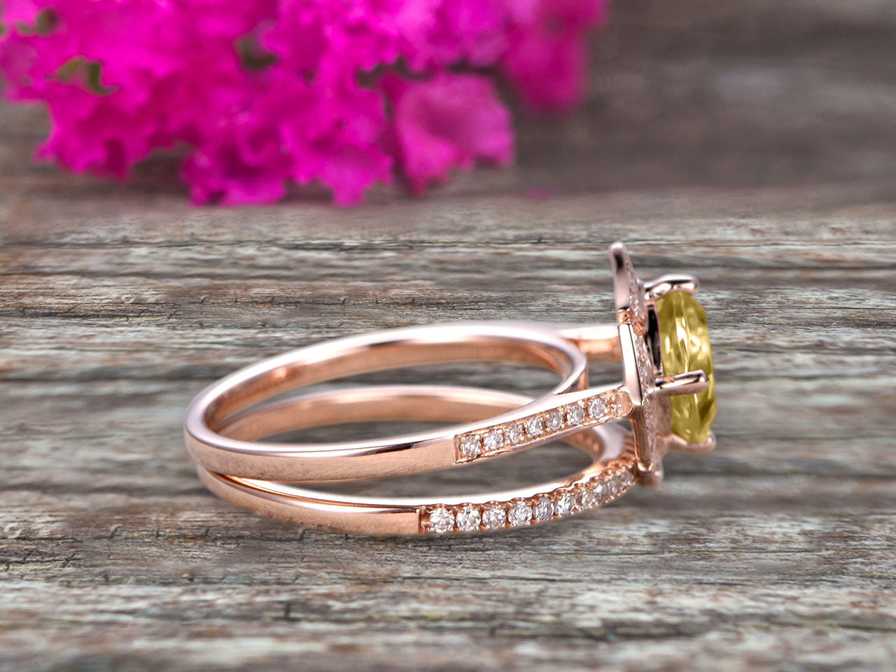 1.75 Carat Cushion Cut Champagne Moissanite Engagement Ring & Wedding Set in 10k Rose Gold - Vintage Art Deco Floral Halo Bridal Jewelry for Proposals, Anniversaries & Special Occasions