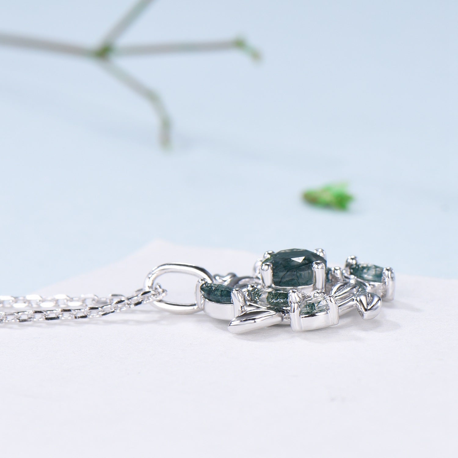5mm Round Moss Agate Necklace - Nature Inspired Green Agate Pendant with Marquise & Pear Cut | Flower & Snowflake Design | Unique Anniversary Gift for Women | Perfect for Weddings, Date Nights & Special Occasions