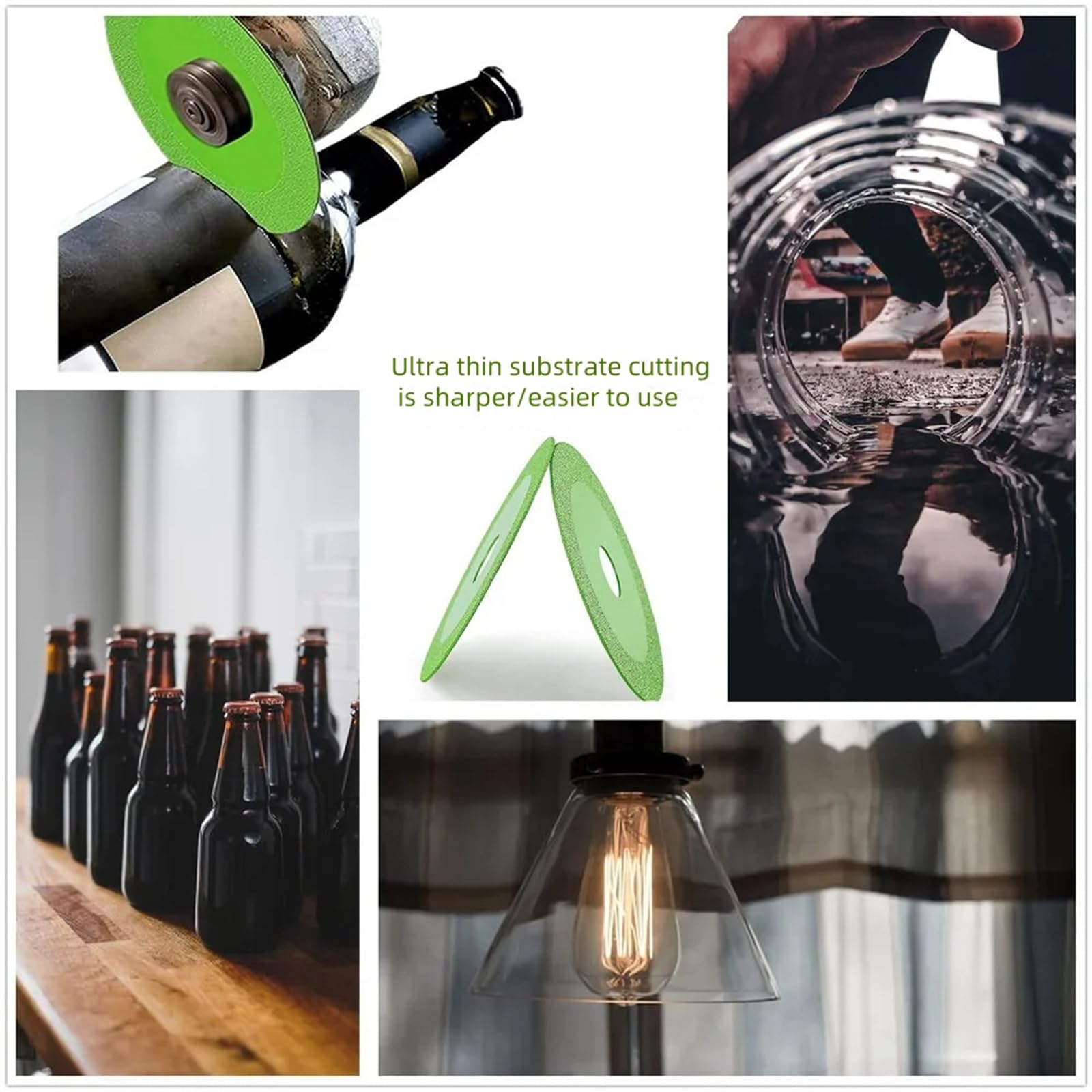 4 Inch Green Diamond Glass Cutting Disc for Angle Grinder - 3 Pack Ceramic Tile, Glass, Jade, Wine Bottle & Crystal Cutting Wheel - Perfect for DIY Projects, Home Renovation & Craft Work