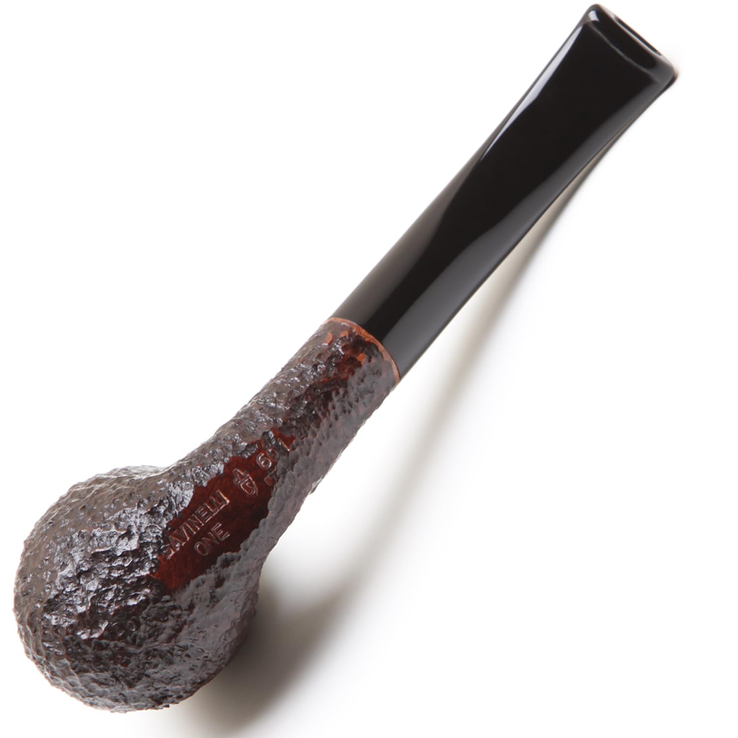 Savinelli One Kit - Handmade Italian Briar Wood Pipe with Blue Zipper Pouch, Pipe Cleaners & Czech Tool | 6mm Bent Billiard Rusticated Finish (601) | Perfect for Relaxing, Gifts & Tobacco Enthusiasts