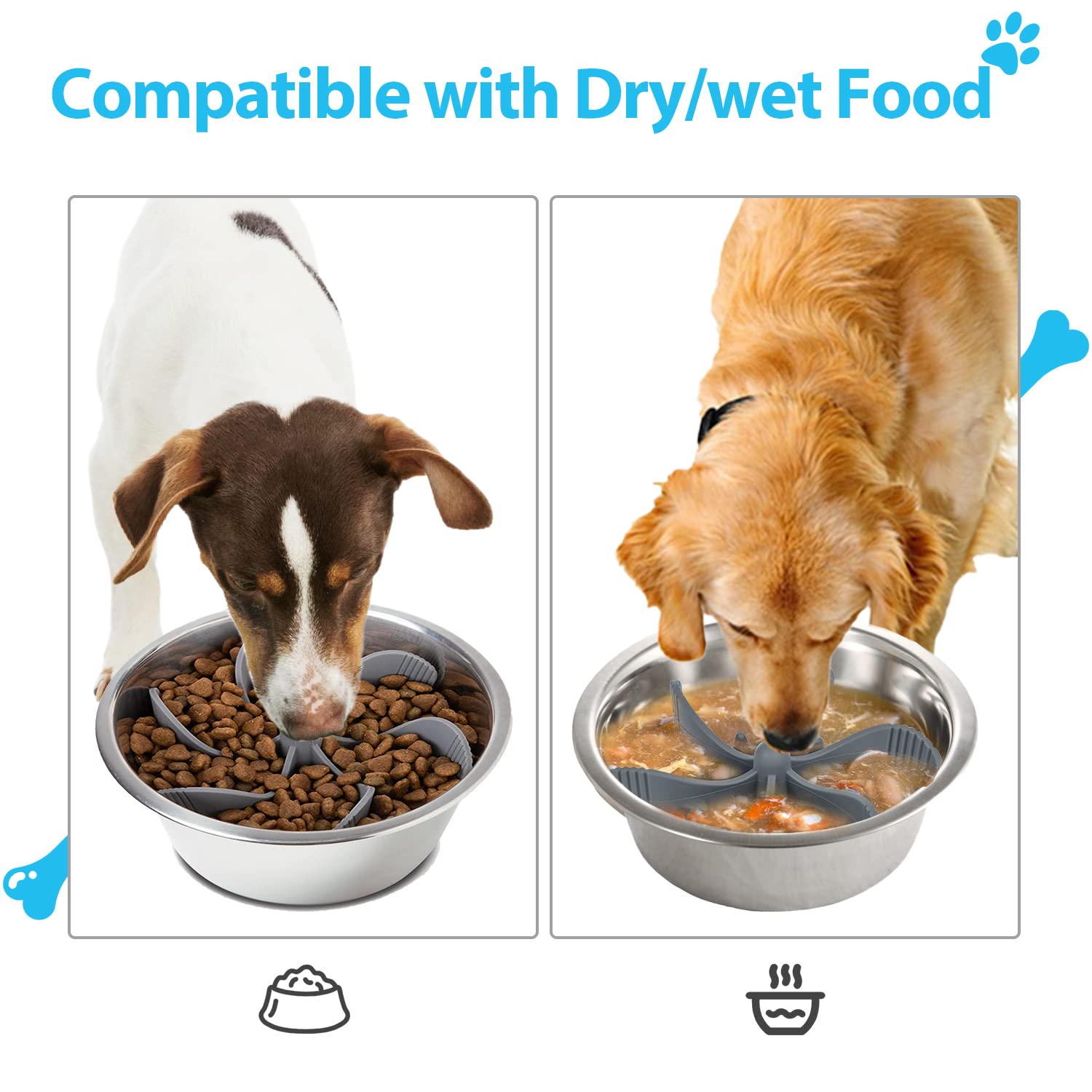 Slow Feeder Dog Bowl Insert - Spiral Design to Slow Down Eating for Small & Large Dogs | Silicone Pet Slow Feeder for Dry & Wet Food | Non-Slip Suction Cups | Dishwasher Safe | Perfect for Fast Eaters & Digestion Issues | Use During Mealtime or Training Sessions