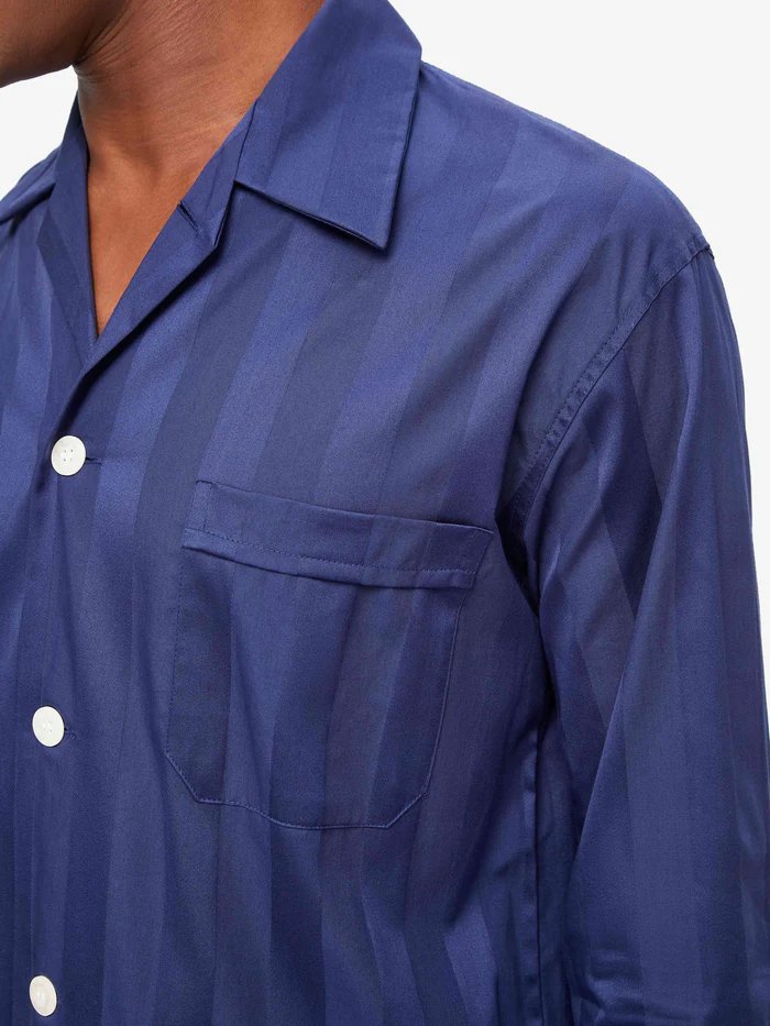 DEREK ROSE Lingfield Men's Soft Cotton Pajama Set - Navy Blue Sleepwear for Men | Cozy Lounge Wear & Nightwear for Relaxation at Home
