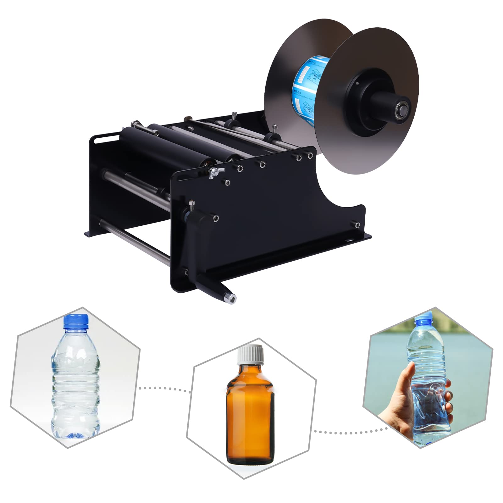 MT-30 Manual Labeling Machine for Round Bottles - 30 Labels/Minute Sticker Applicator - Perfect for Cosmetics, Essential Oils & Small Bottle Labeling