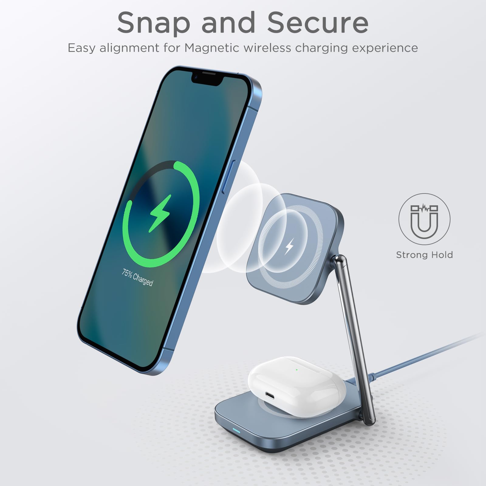 2-in-1 MagSafe Charger Stand - 20W Fast Magnetic Wireless Charging Station for iPhone 15/14/13/12 & AirPods Pro/3/2 - Foldable Travel Design with Zinc Alloy Base - Perfect for Home, Office & On-the-Go Charging