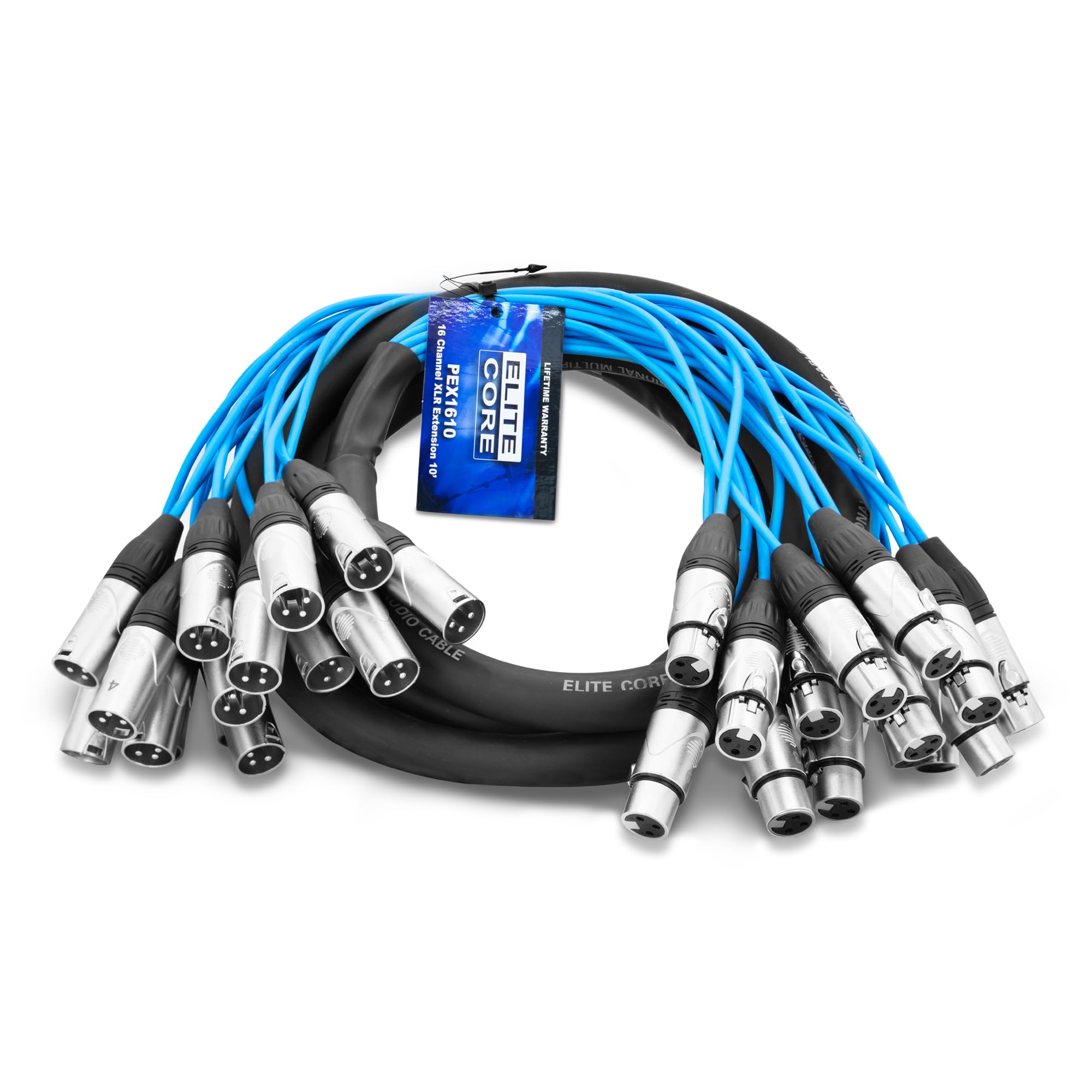Elite Core PEX1610 16-Channel 10ft XLR Extension Snake Cable - Professional Audio Fan to Fan Connection for Live Sound, Studio Recording & Stage Performances