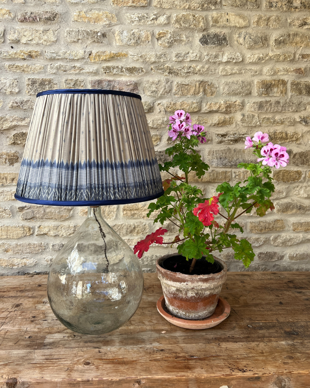 51cm Blue and Taupe Gingham Silk Sari Lampshade - Elegant Home Decor for Living Room, Bedroom & Boho Style Interior Design
