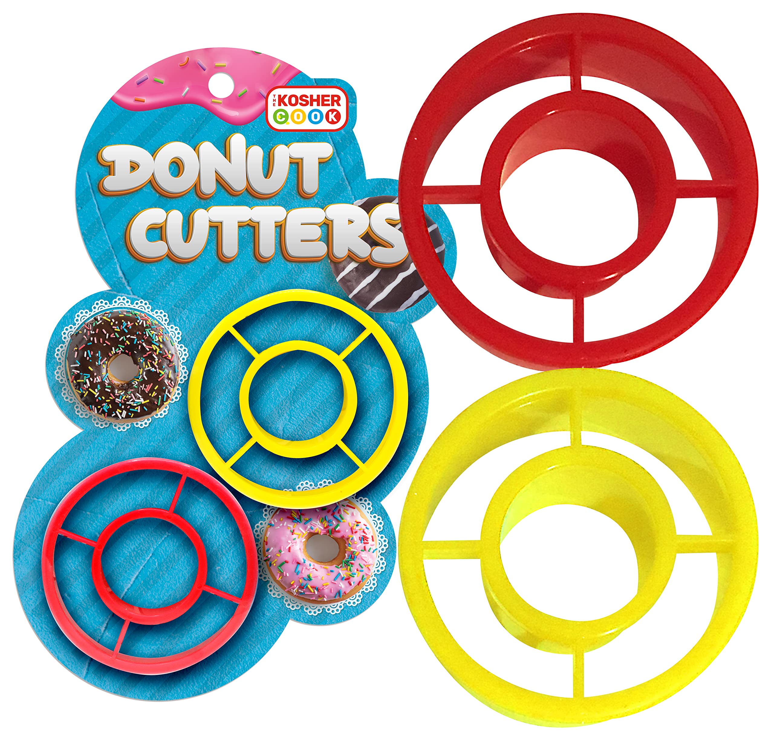 Hanukkah Donut Cookie Cutters Set of 2 - Plastic Kosher Donut Shaped Cookie Cutters for Baking - Perfect for Hanukkah Desserts, Holiday Cookies & Jewish Festival Treats