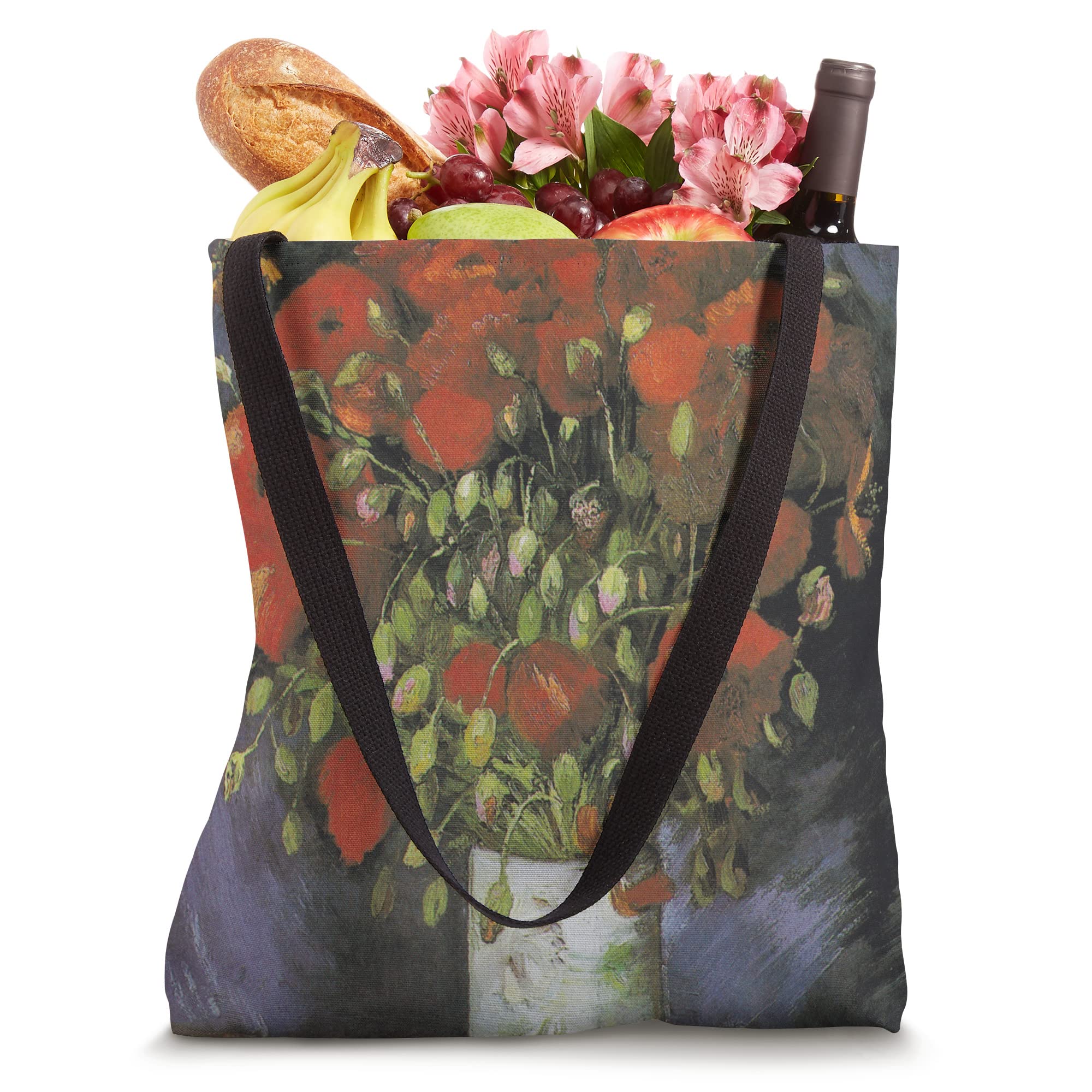 Vincent van Gogh Vase With Red Poppies Tote Bag - Art Lover's Canvas Shopping Bag for Museum Visits & Daily Use
